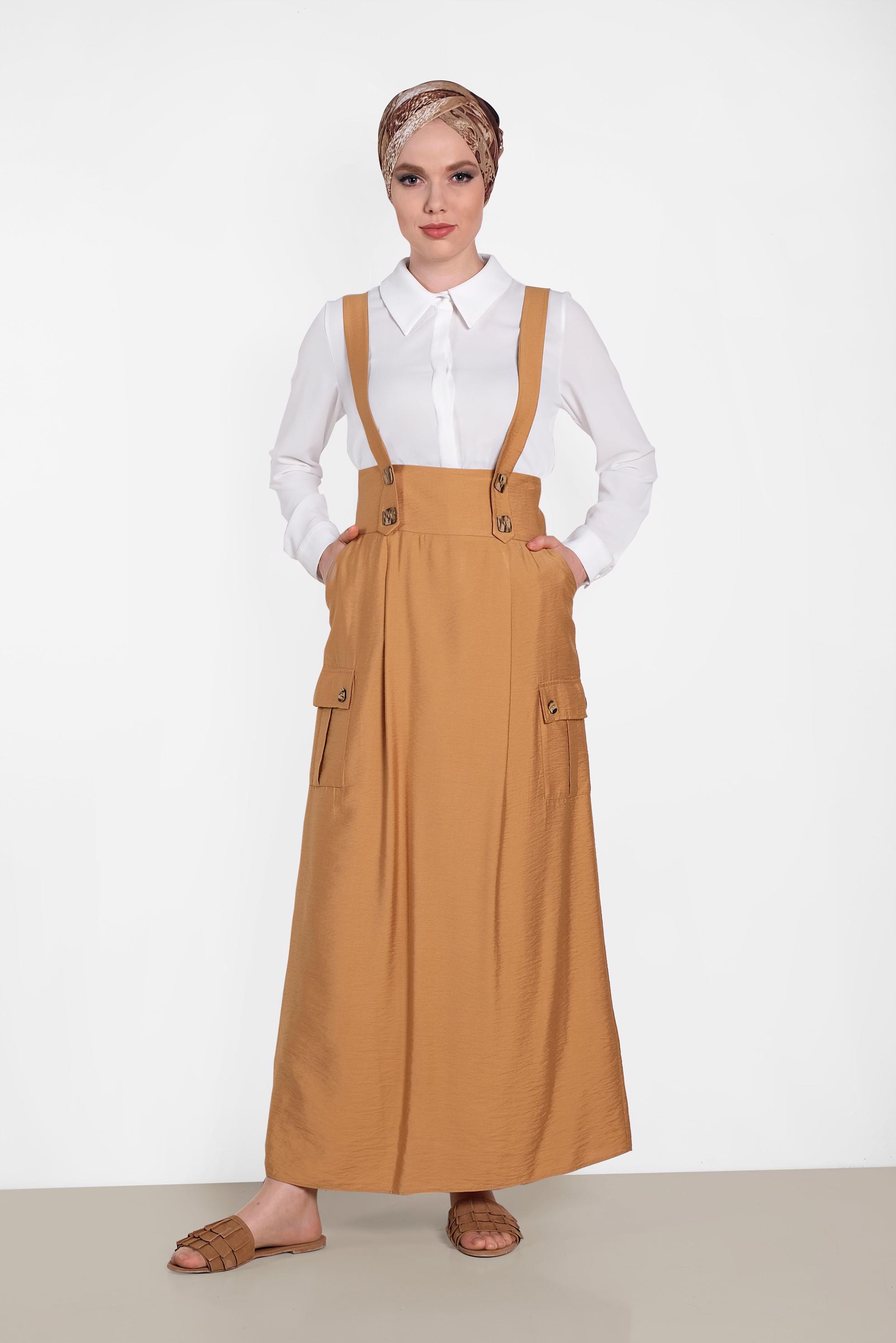 Tesettür giyim TABA DÜĞMELİ VE CEP DETAYLI ETEK SALOPET 4478