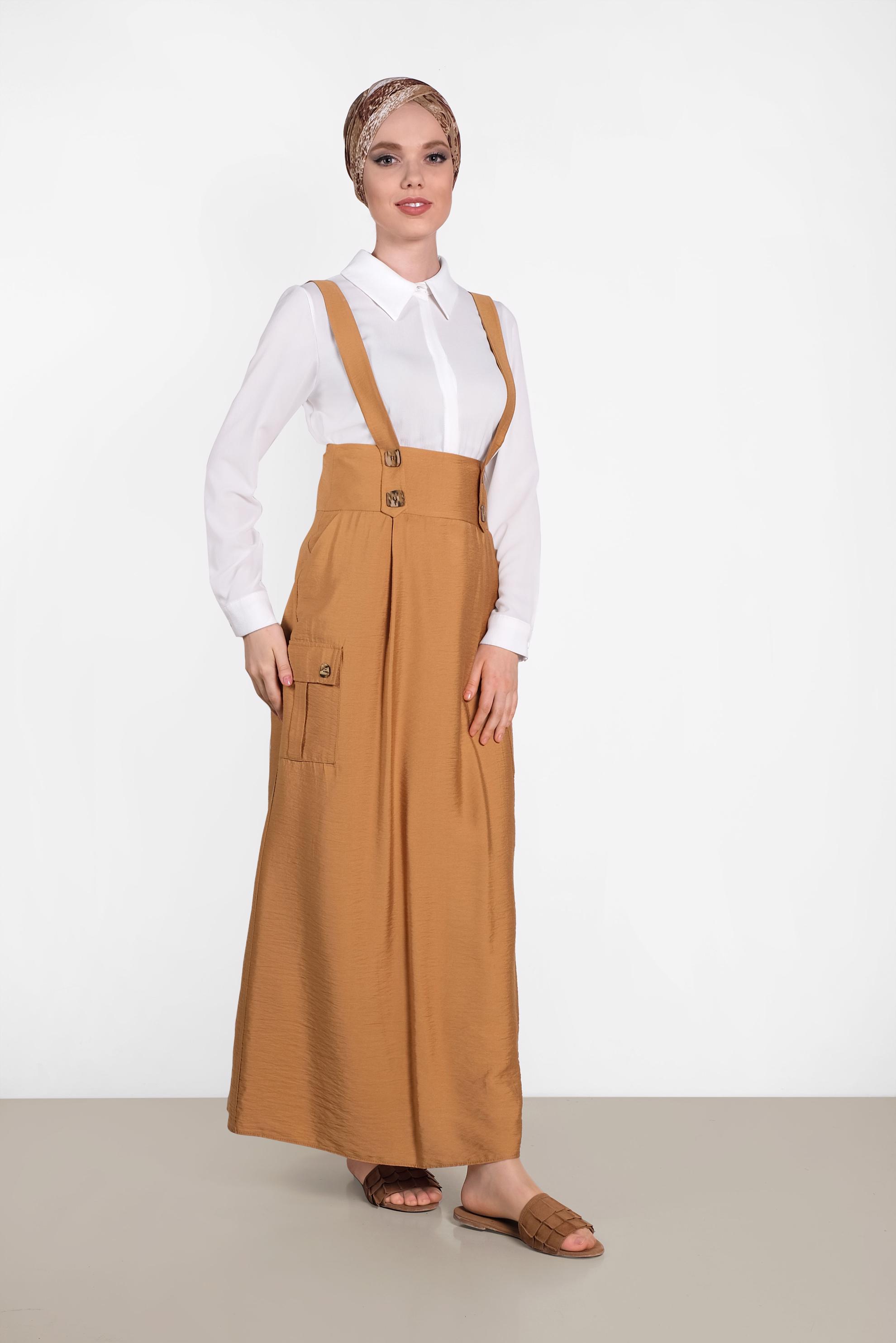 Tesettür giyim TABA DÜĞMELİ VE CEP DETAYLI ETEK SALOPET 4478