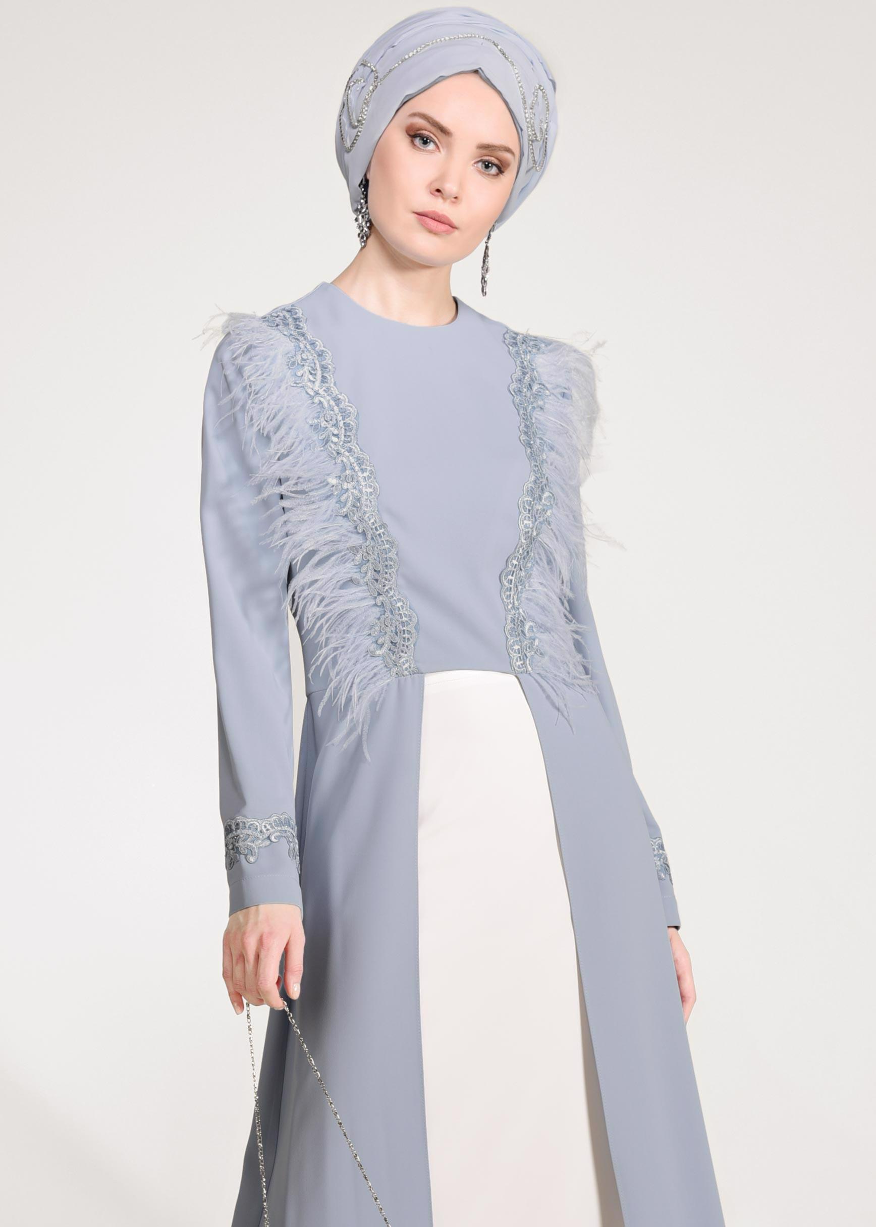 Hijab clothing BLUE Tassel Detail Binary Suit 3405  