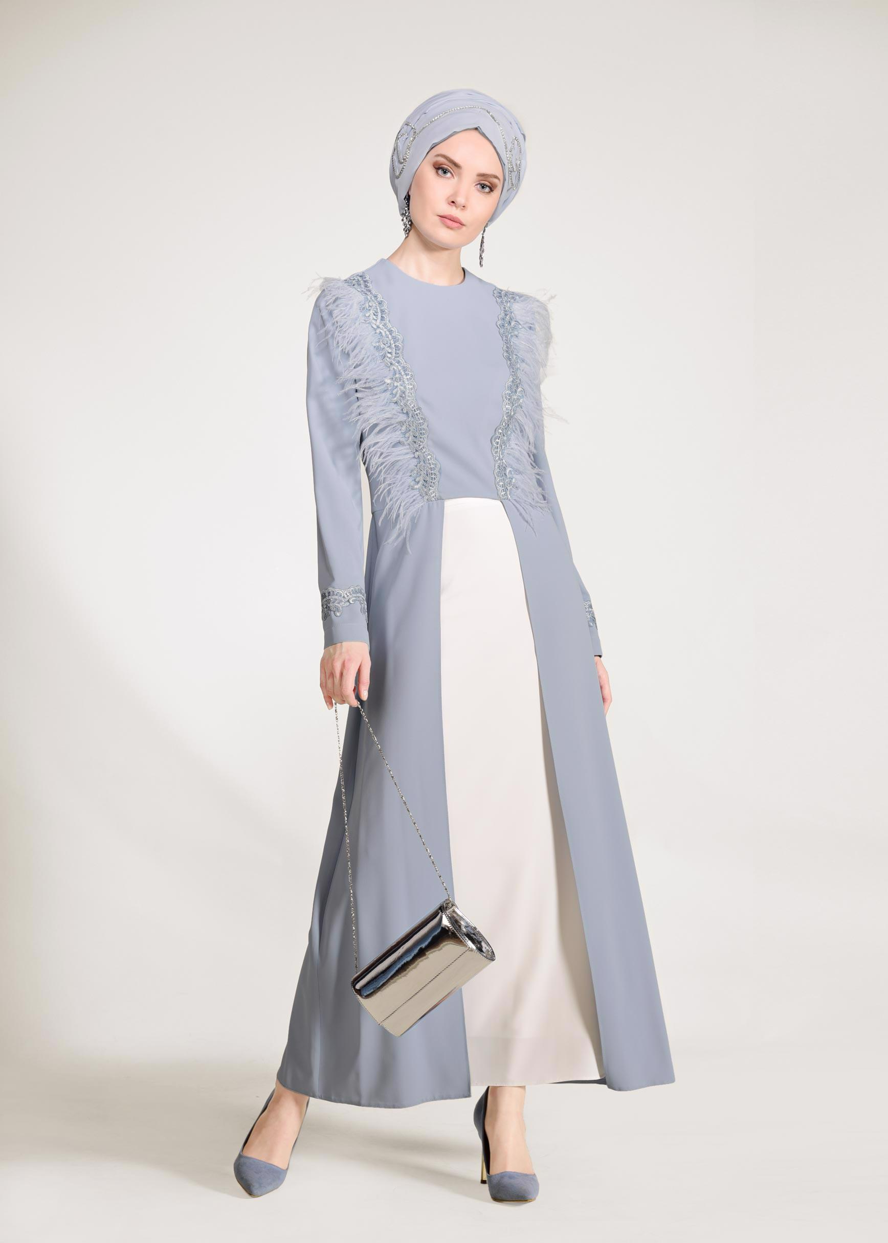 Hijab clothing BLUE Tassel Detail Binary Suit 3405  