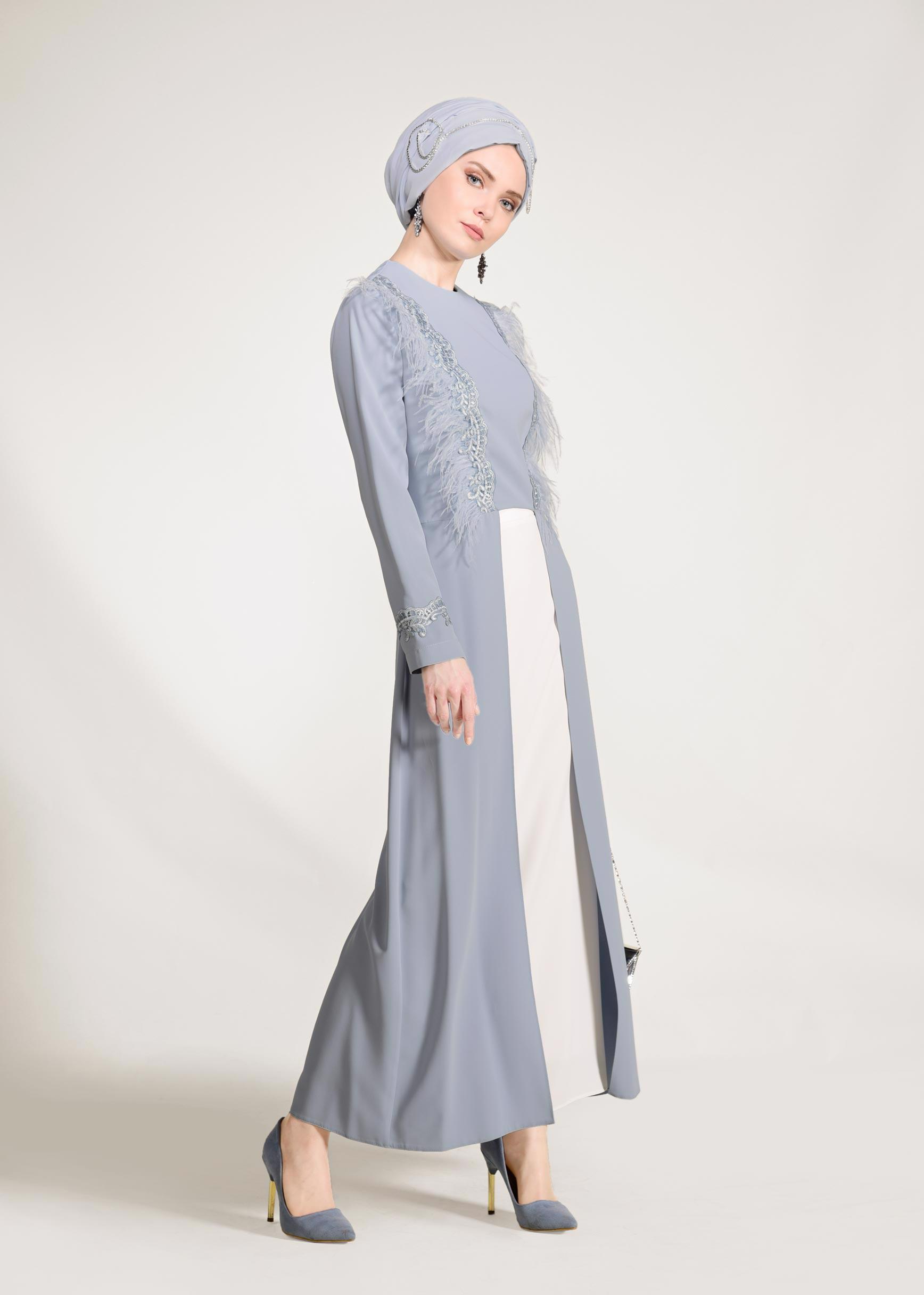 Hijab clothing BLUE Tassel Detail Binary Suit 3405  