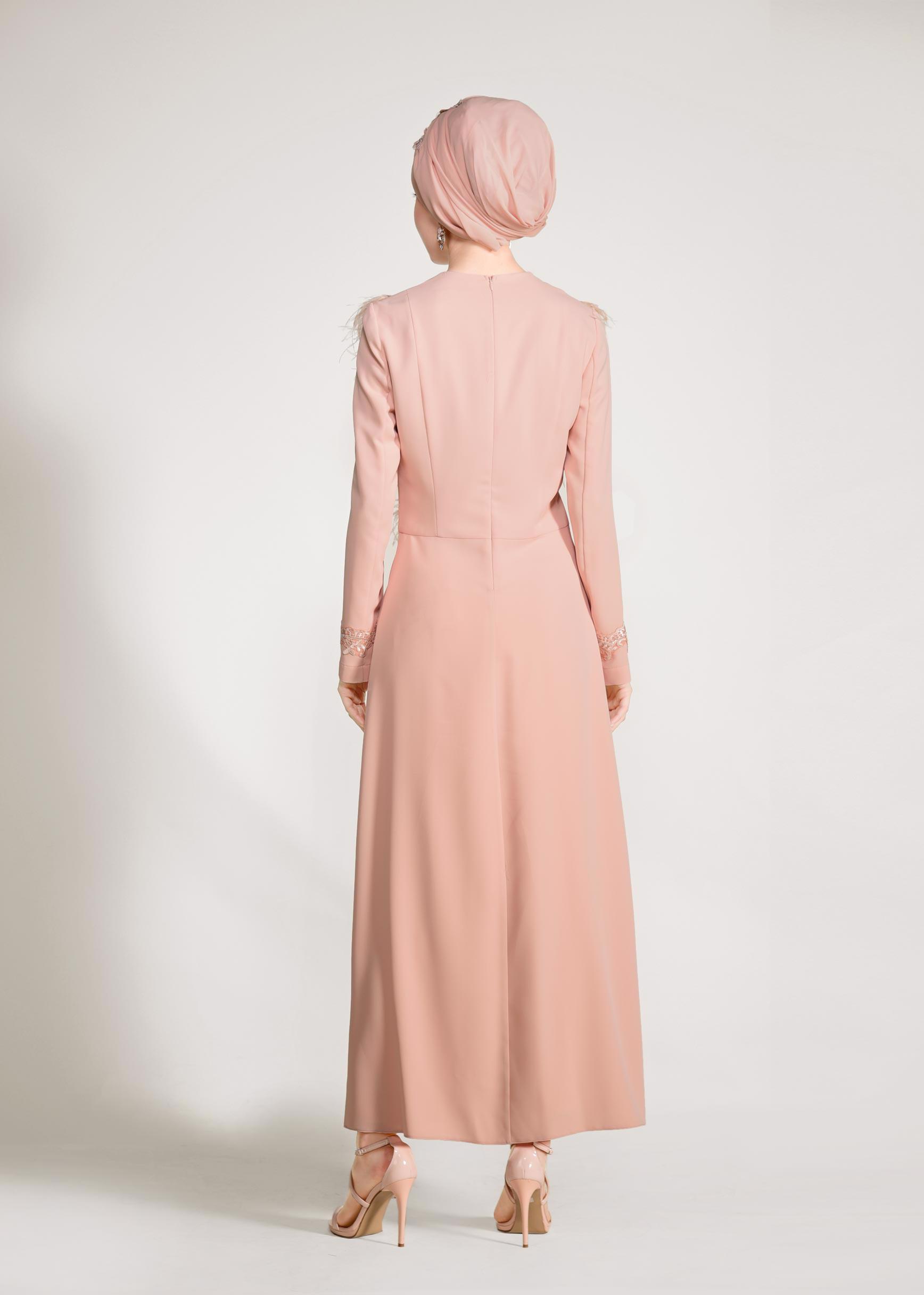 Tesettür giyim PUDRA GÜPÜR İŞLEMELİ TÜYLÜ ETEKLİ TAKIM 3405