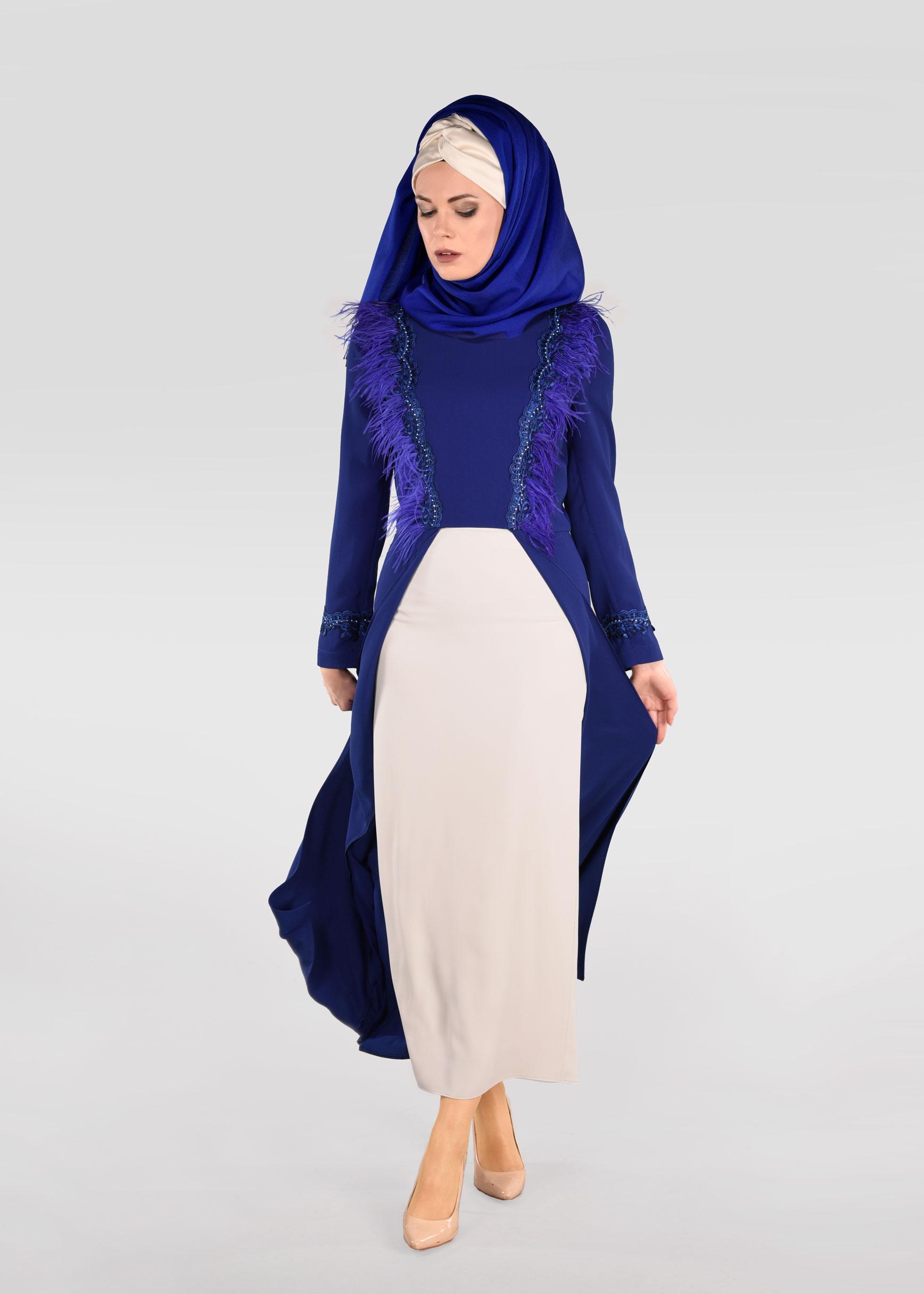 Hijab clothing BLUE Tassel Detail Binary Suit 3405  
