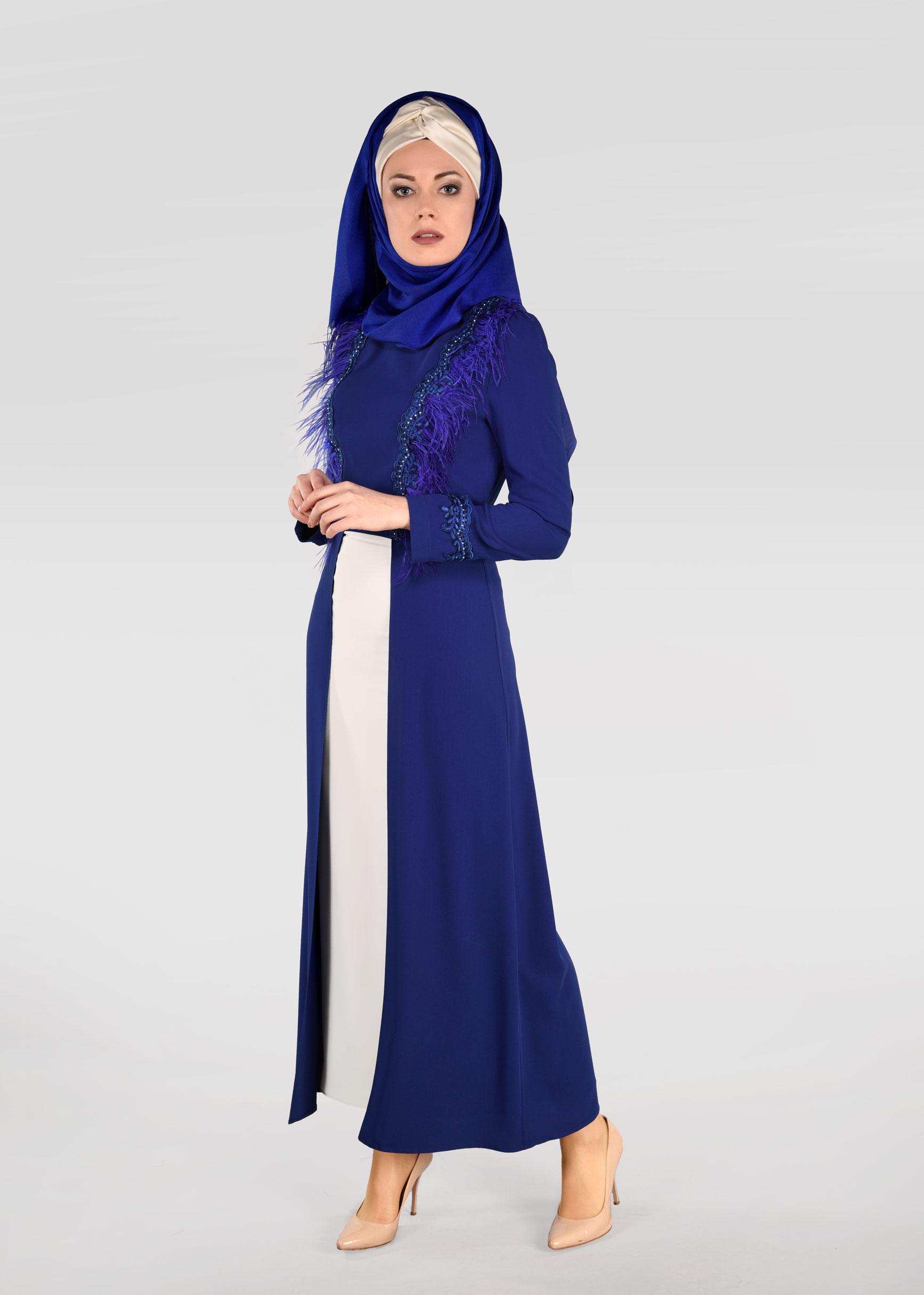 Hijab clothing BLUE Tassel Detail Binary Suit 3405  