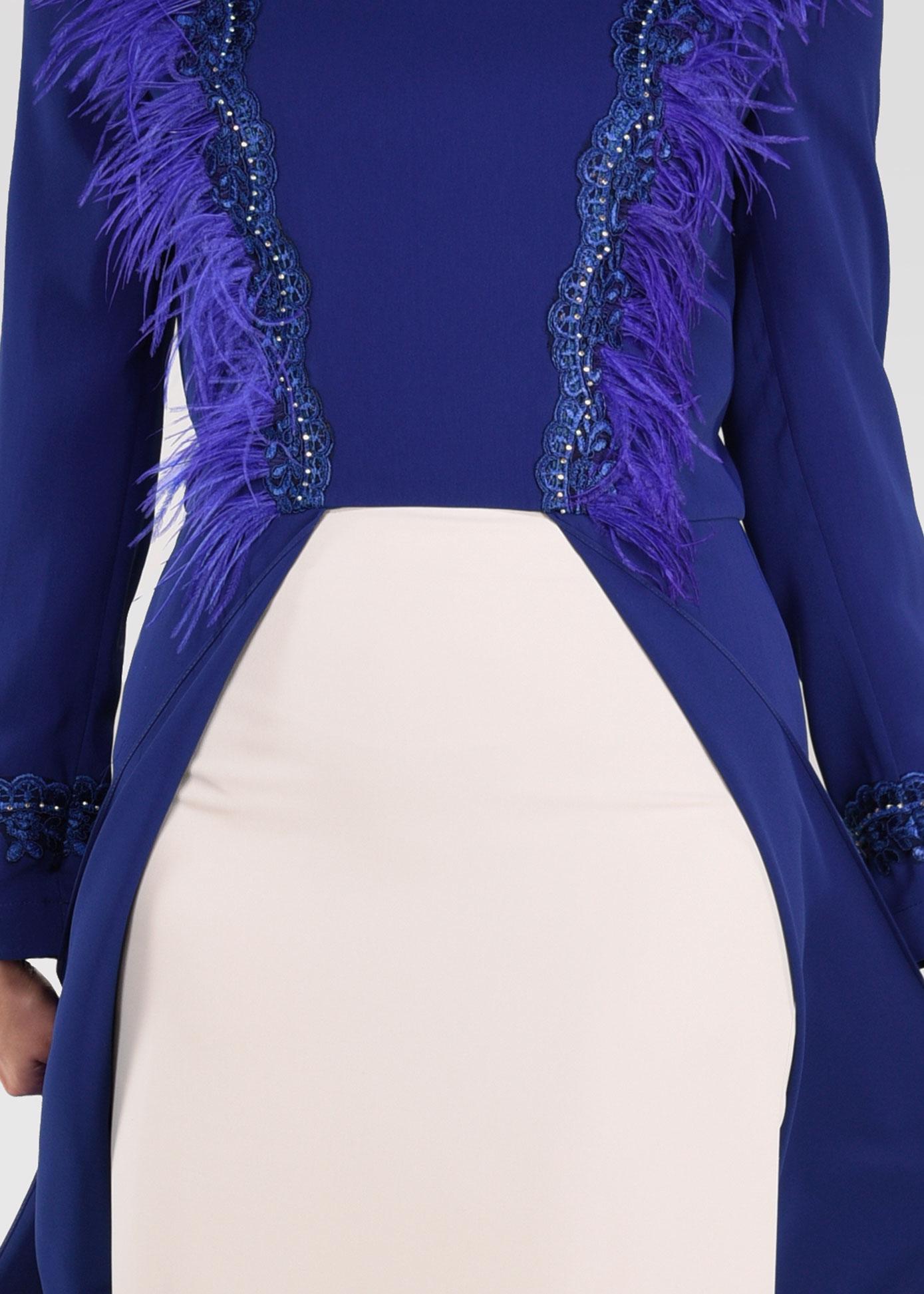 Hijab clothing BLUE Tassel Detail Binary Suit 3405  