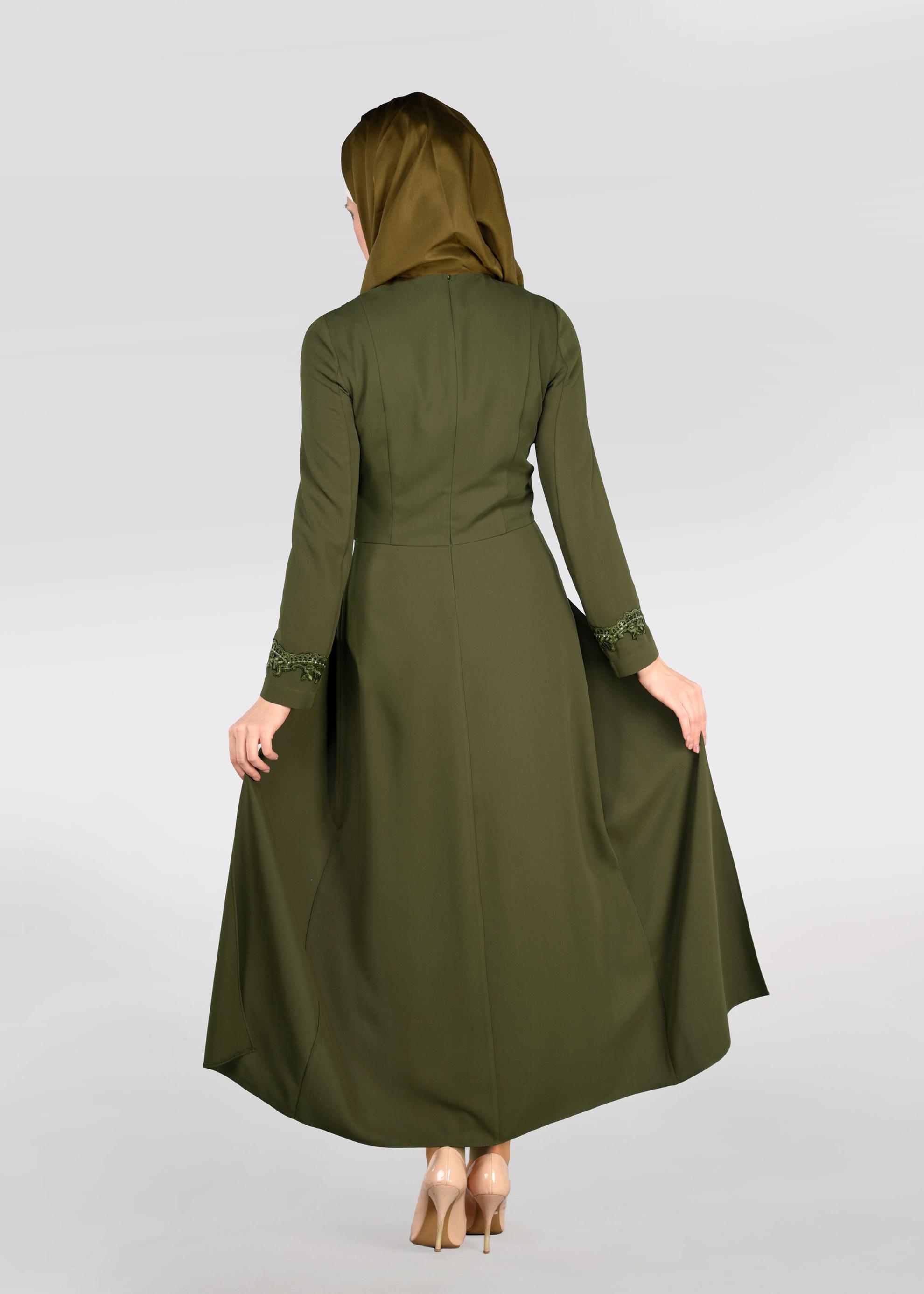 Tesettür giyim YEŞİL GÜPÜR İŞLEMELİ TÜYLÜ ETEKLİ TAKIM 3405