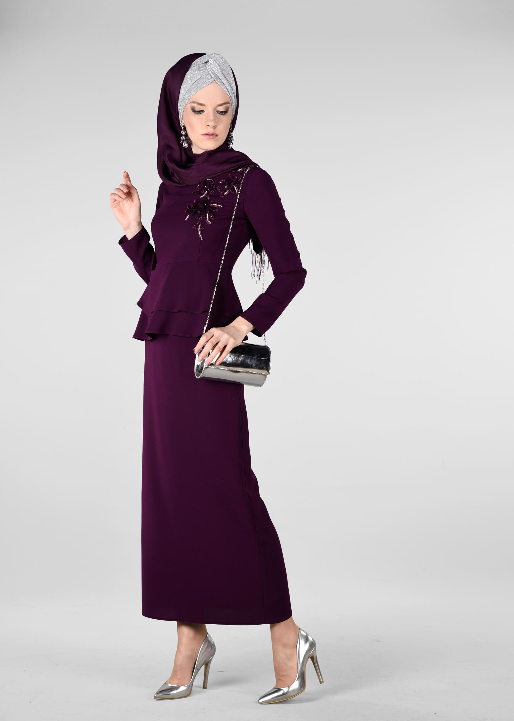 Hijab clothing PURPLE Embroidered Binary Suit 3413  