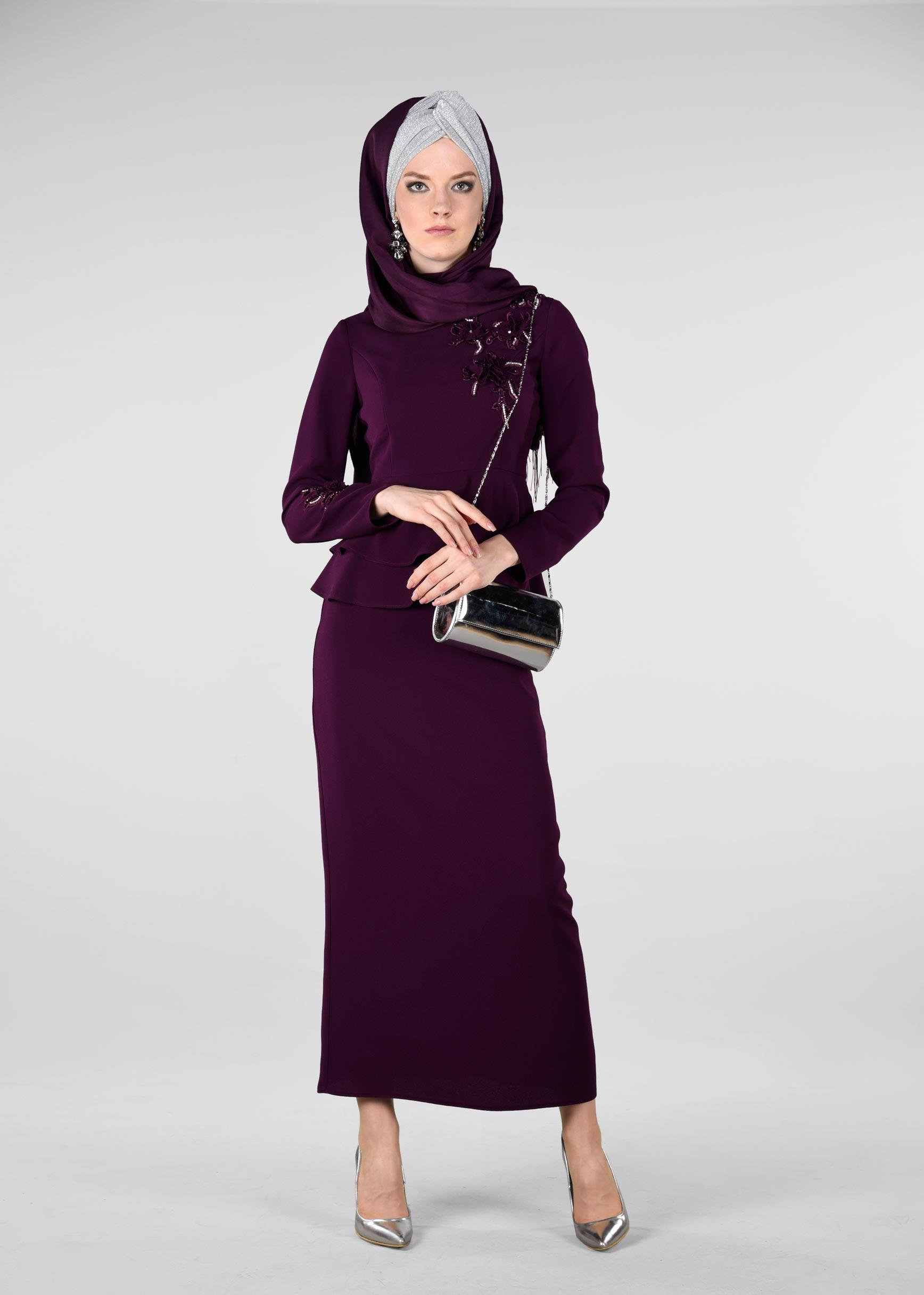 Hijab clothing PURPLE Embroidered Binary Suit 3413  