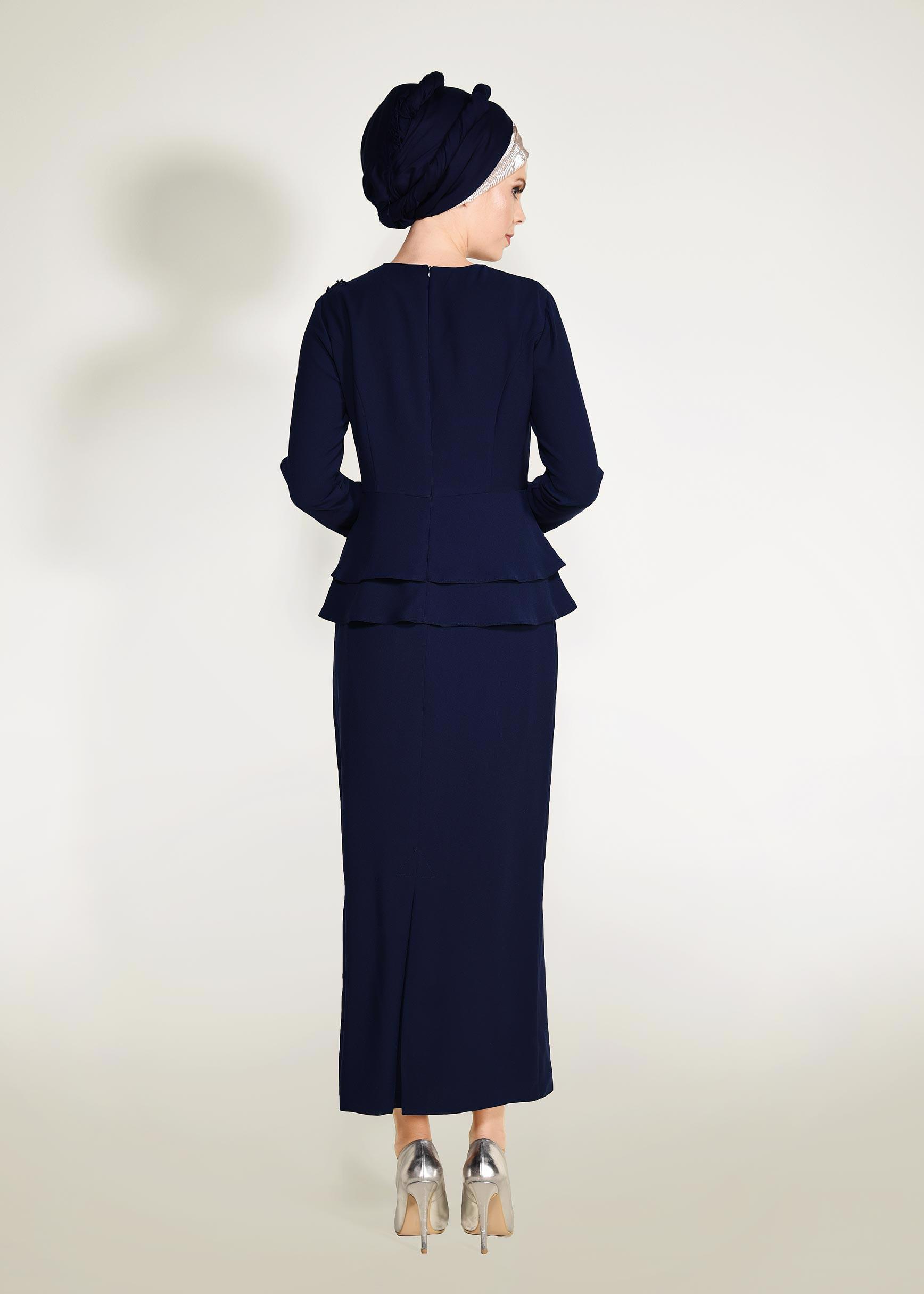 Hijab clothing NAVY BLUE Embroidered Binary Suit 3413  