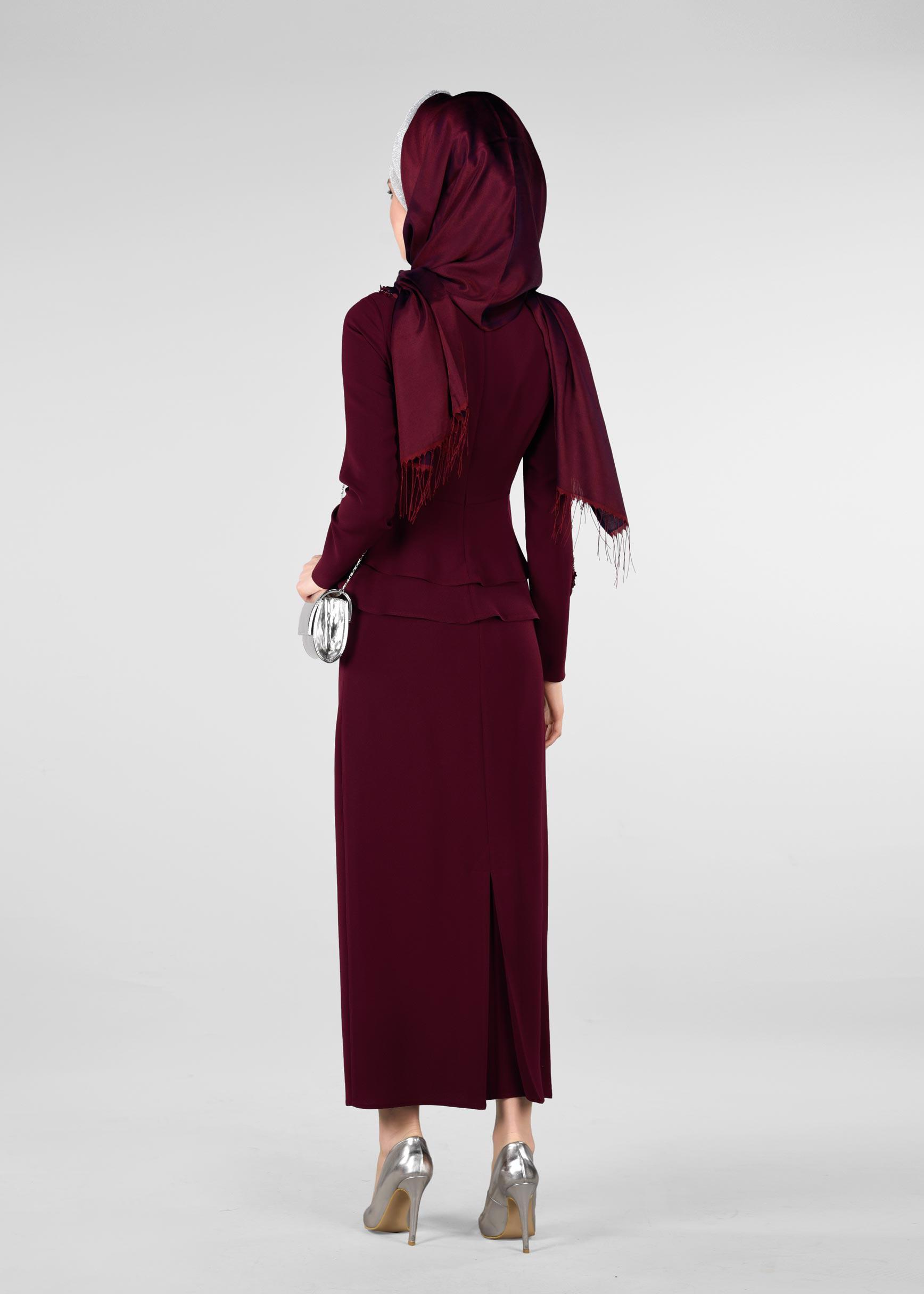 Hijab clothing CLARET RED Embroidered Binary Suit 3413  