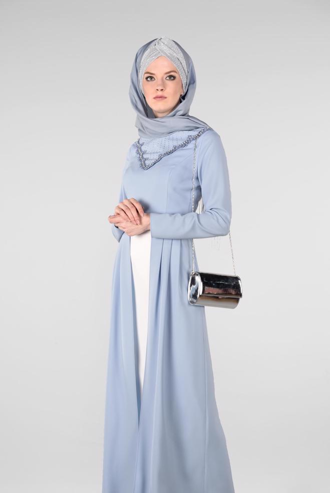 Hijab clothing BLUE Stone Detailed Binary Suit 3419   - ALVİNA