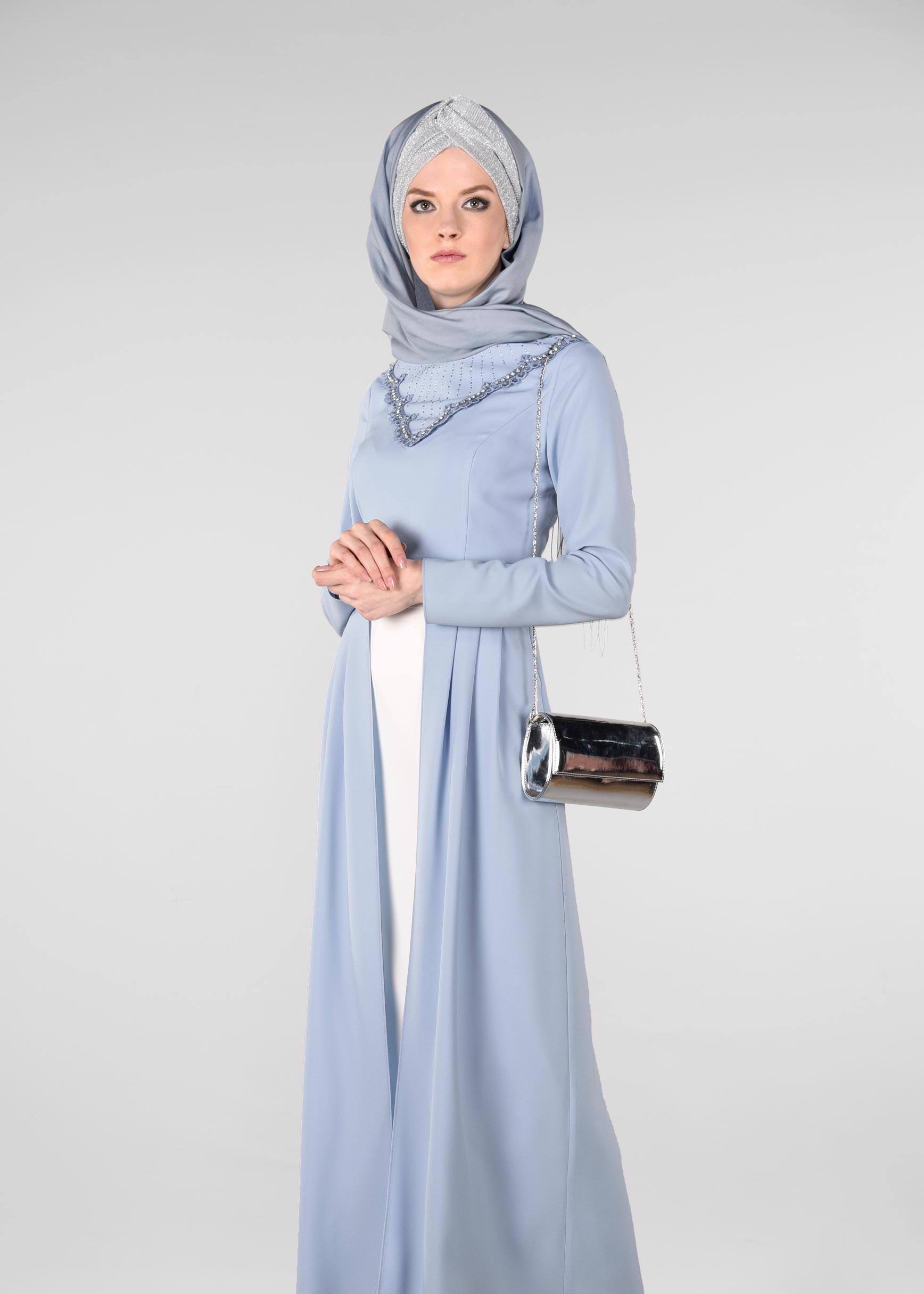 Hijab clothing BLUE Stone Detailed Binary Suit 3419  