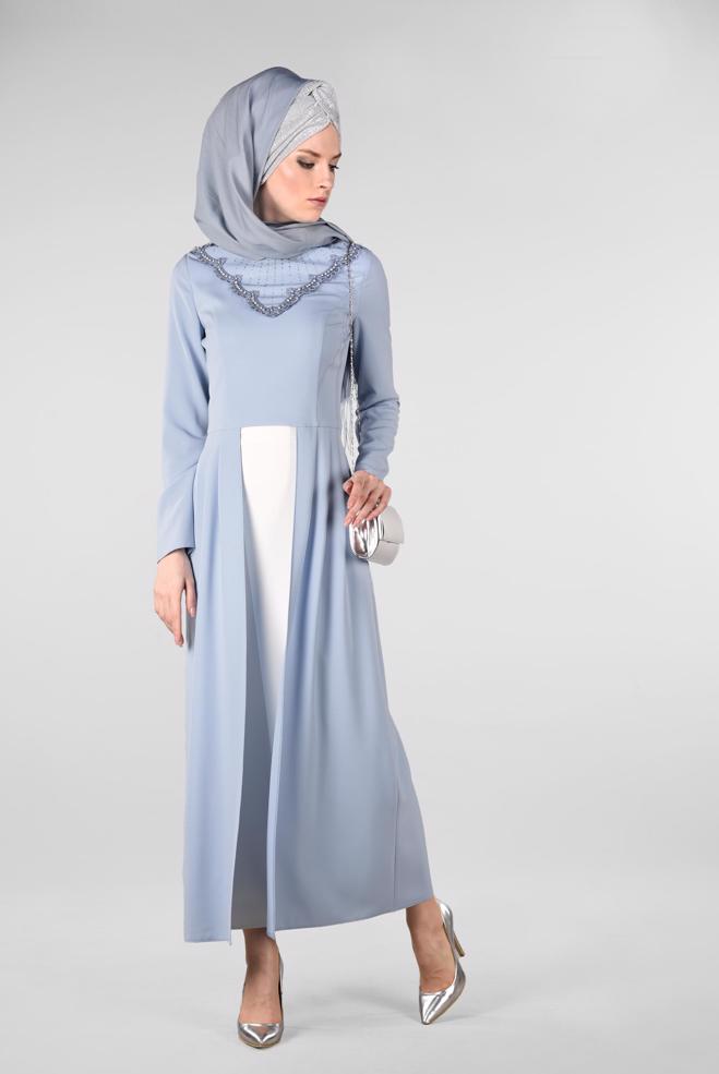 Hijab clothing BLUE Stone Detailed Binary Suit 3419   - ALVİNA