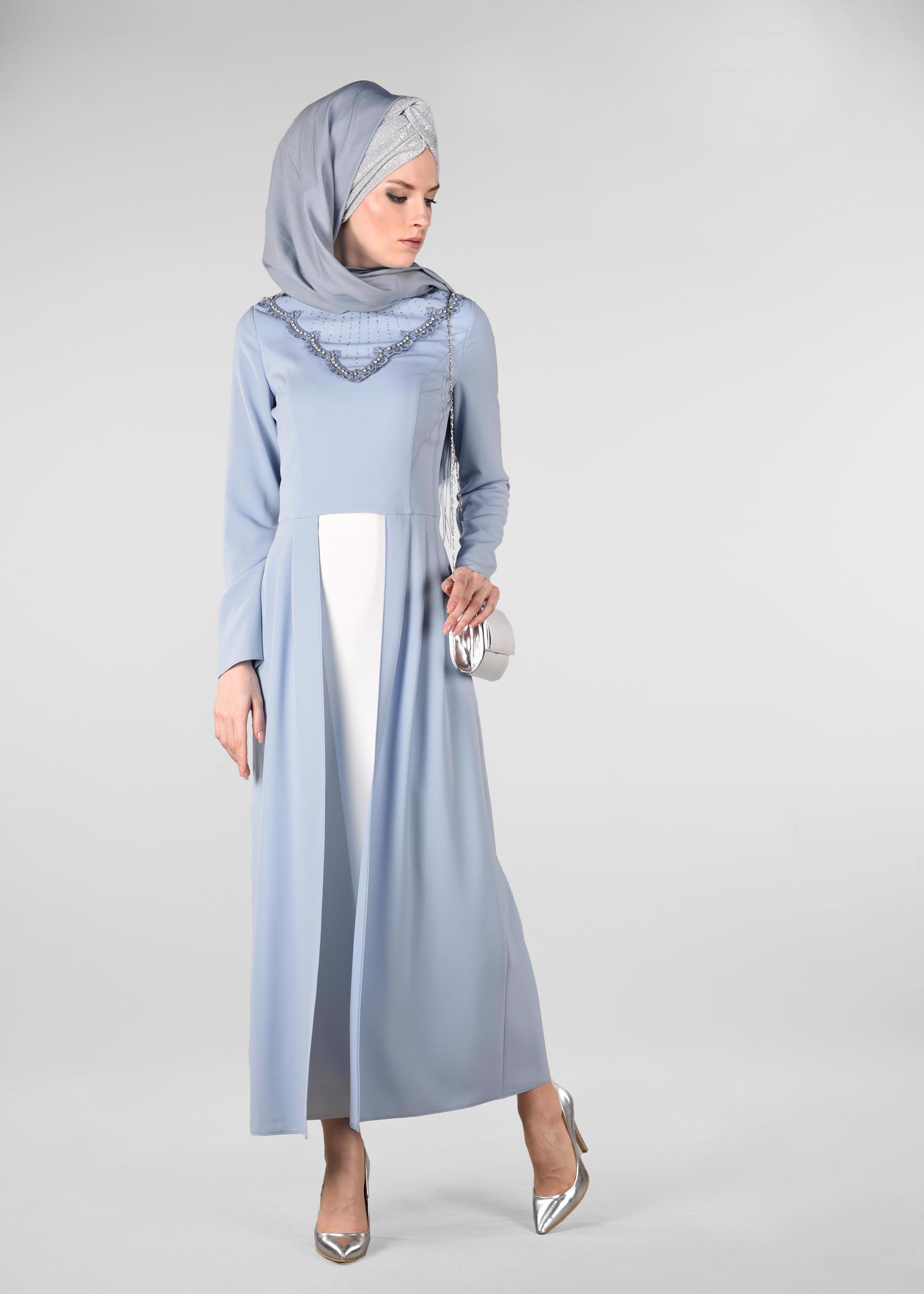 Hijab clothing BLUE Stone Detailed Binary Suit 3419  