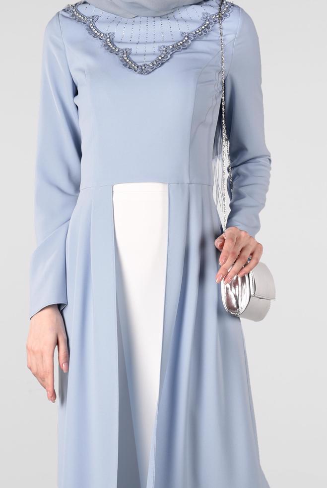 Hijab clothing BLUE Stone Detailed Binary Suit 3419   - ALVİNA