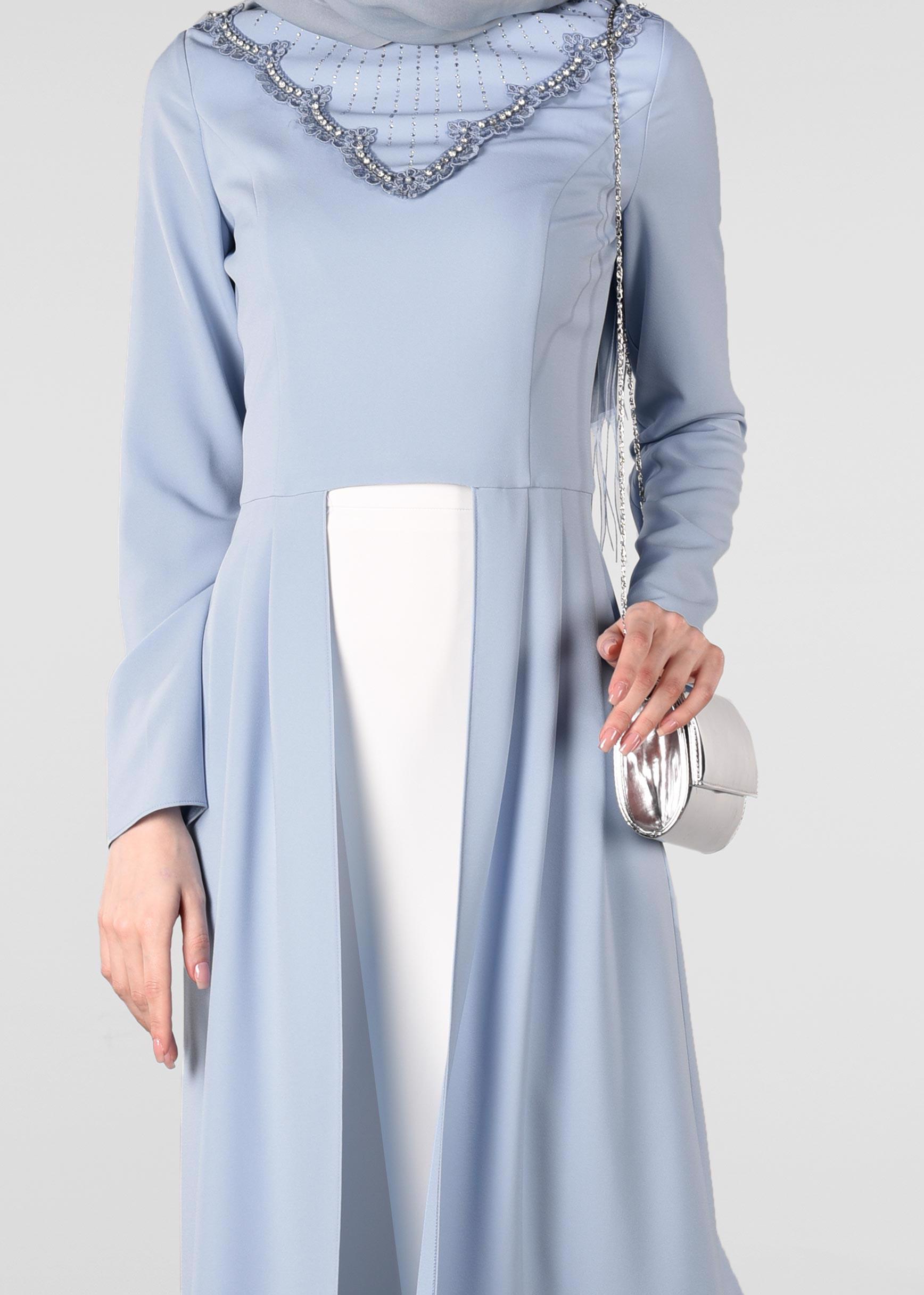 Hijab clothing BLUE Stone Detailed Binary Suit 3419  