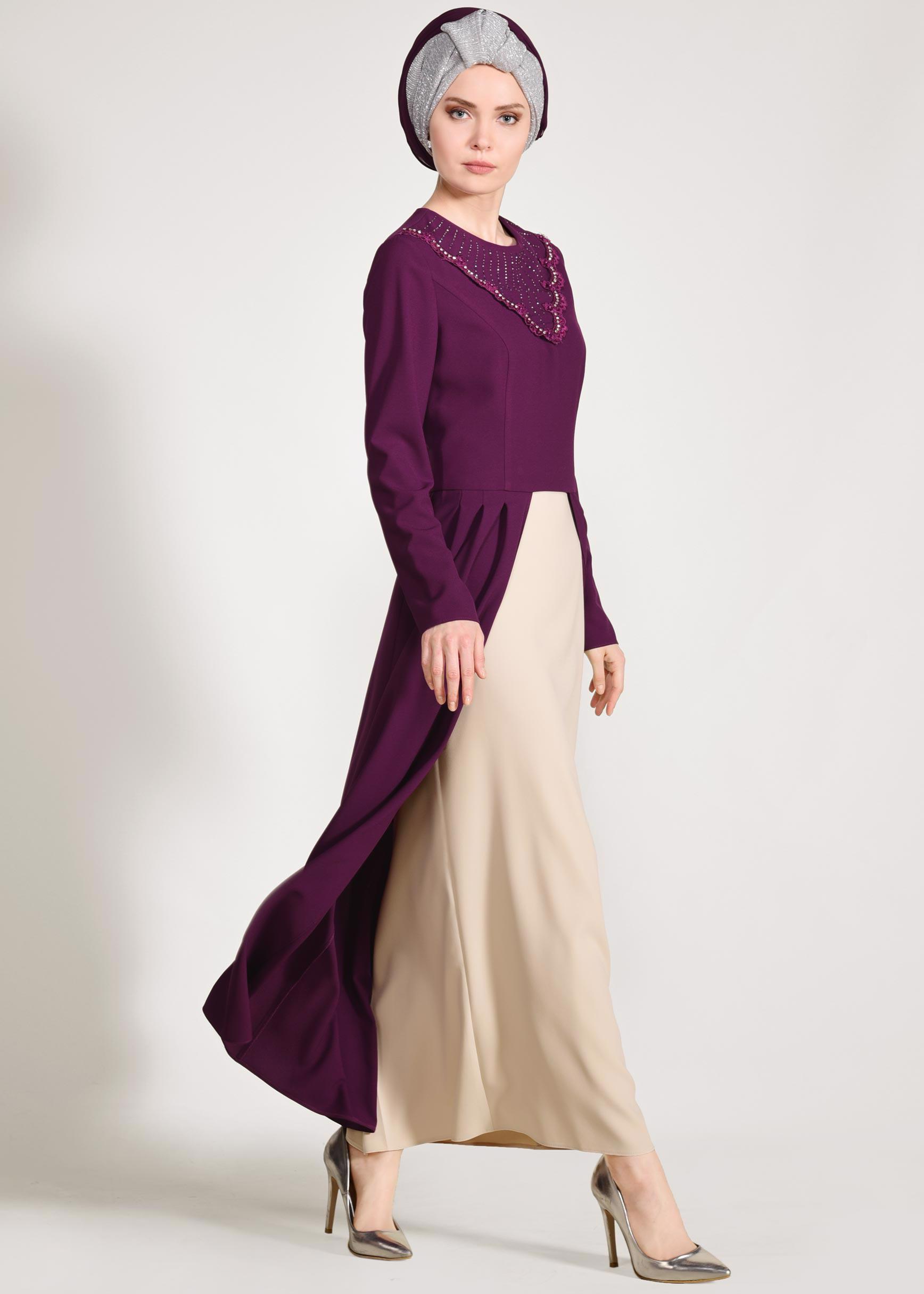 Tesettür giyim MÜRDÜM PELERİN GÖRÜNÜMLÜ ELBİSELİ TAKIM 3419