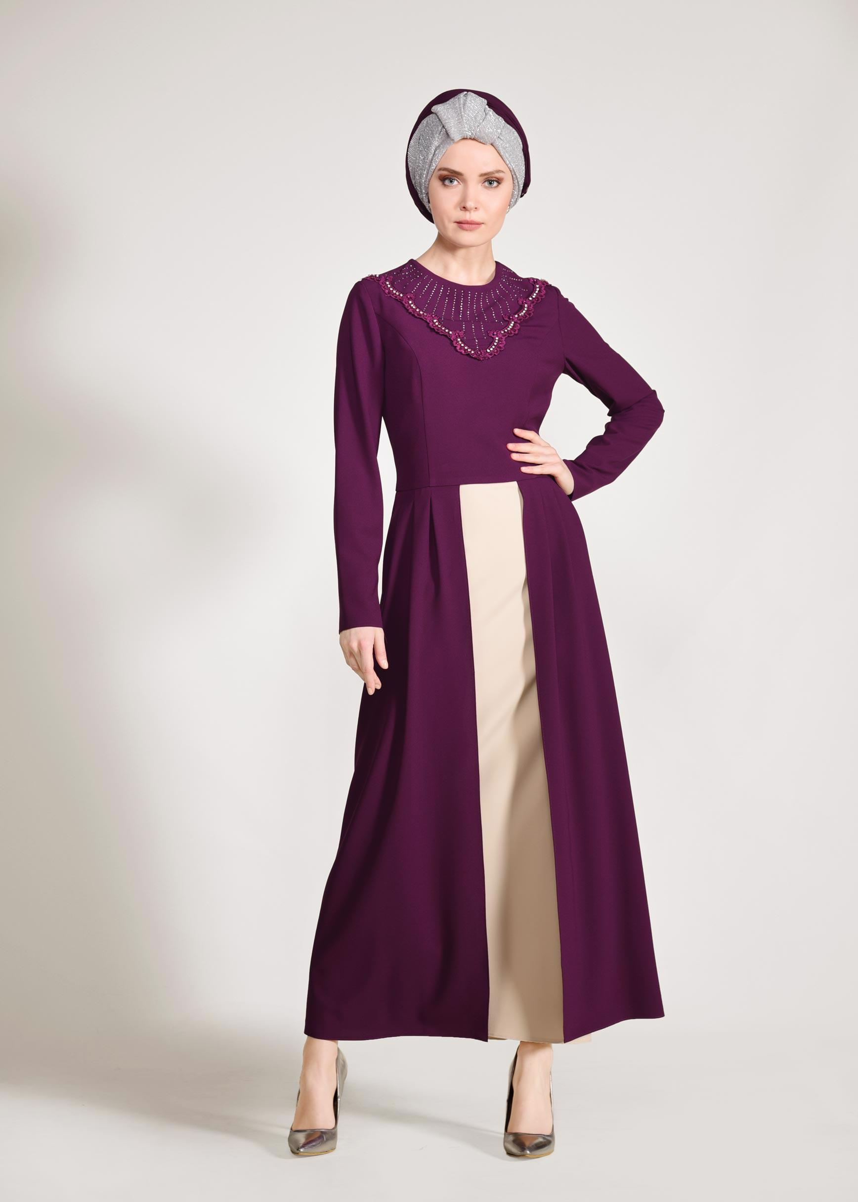 Tesettür giyim MÜRDÜM PELERİN GÖRÜNÜMLÜ ELBİSELİ TAKIM 3419