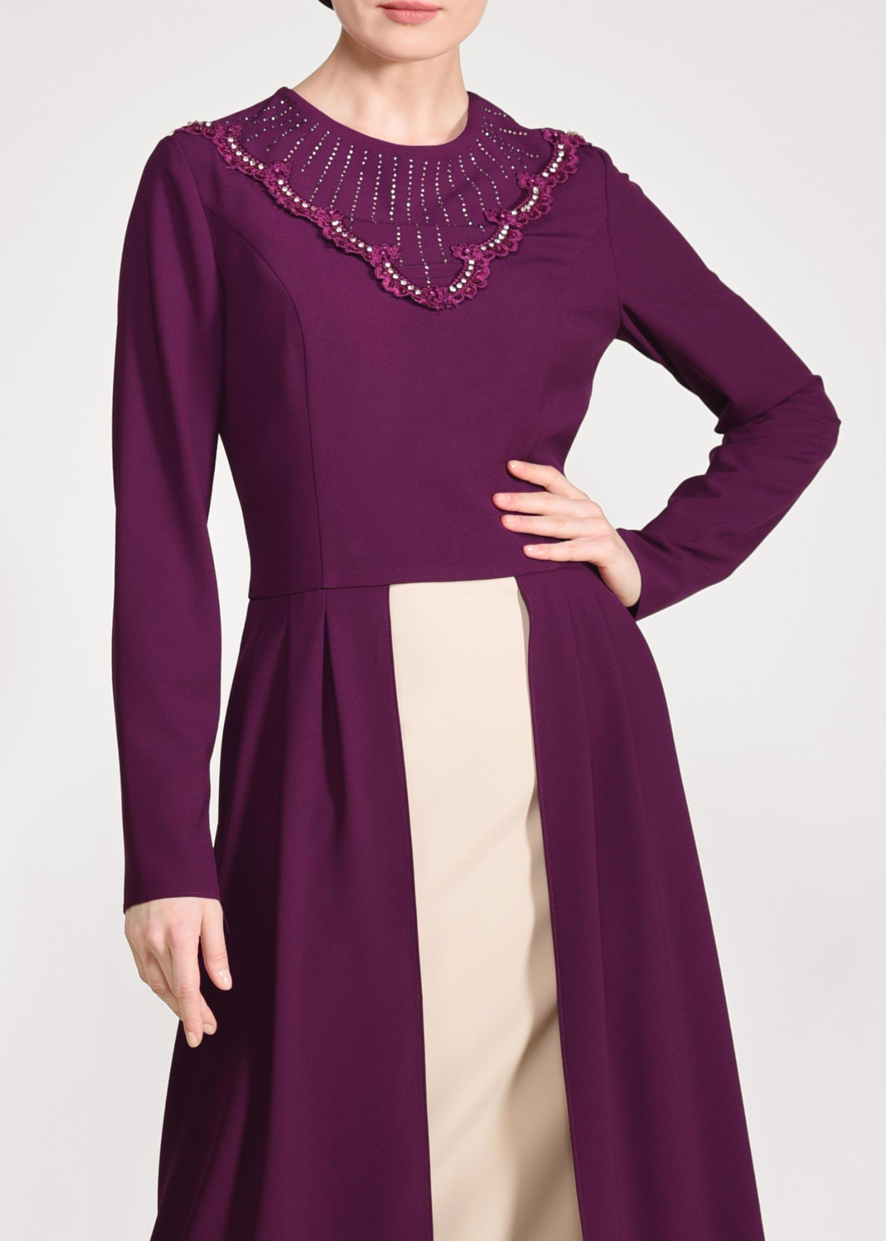 Tesettür giyim MÜRDÜM PELERİN GÖRÜNÜMLÜ ELBİSELİ TAKIM 3419