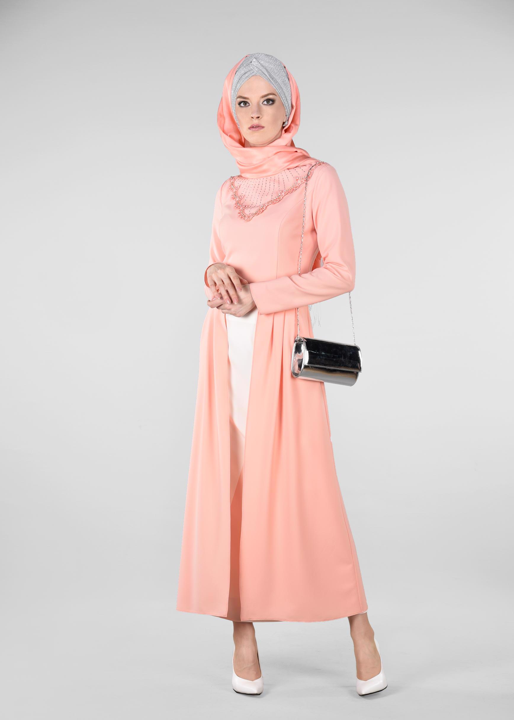 Hijab clothing PINK Stone Detailed Binary Suit 3419  