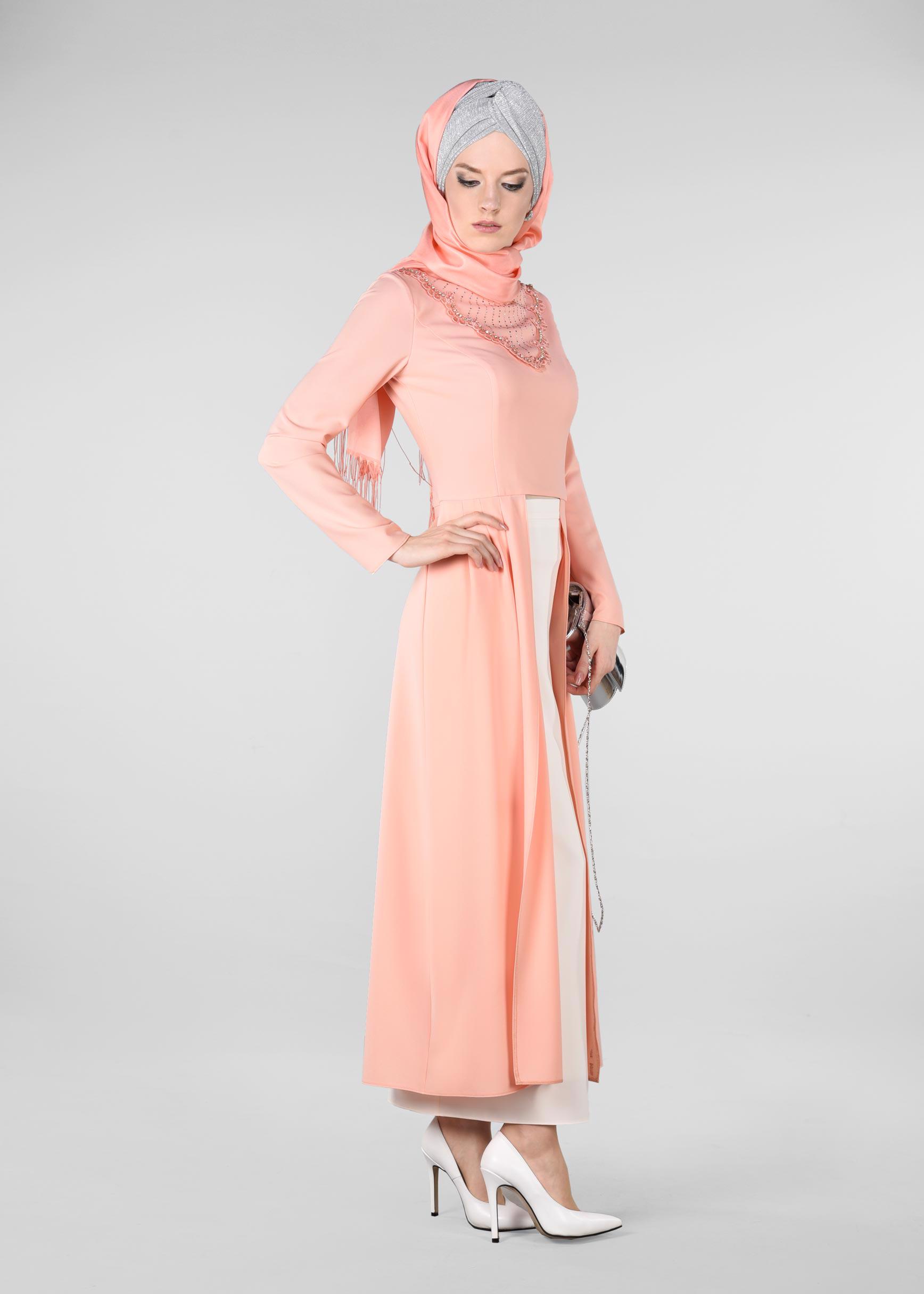Hijab clothing PINK Stone Detailed Binary Suit 3419  
