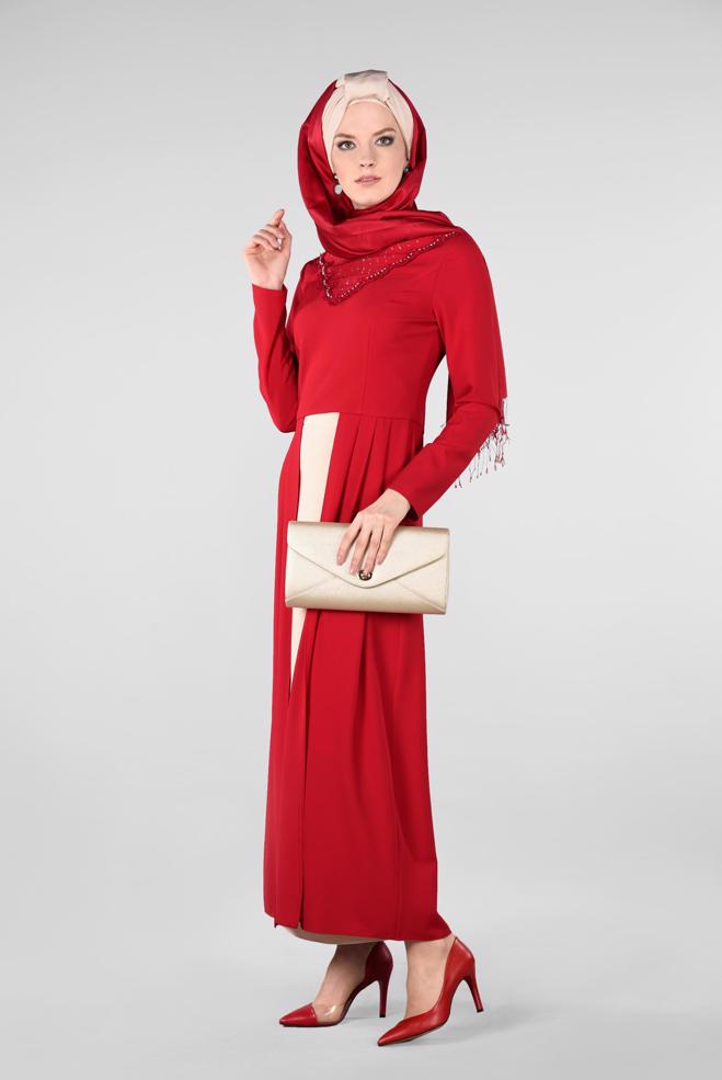 Hijab clothing RED Stone Detailed Binary Suit 3419   - ALVİNA