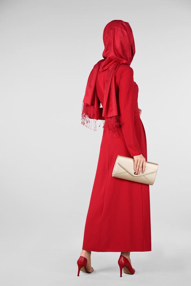 Hijab clothing RED Stone Detailed Binary Suit 3419   - ALVİNA