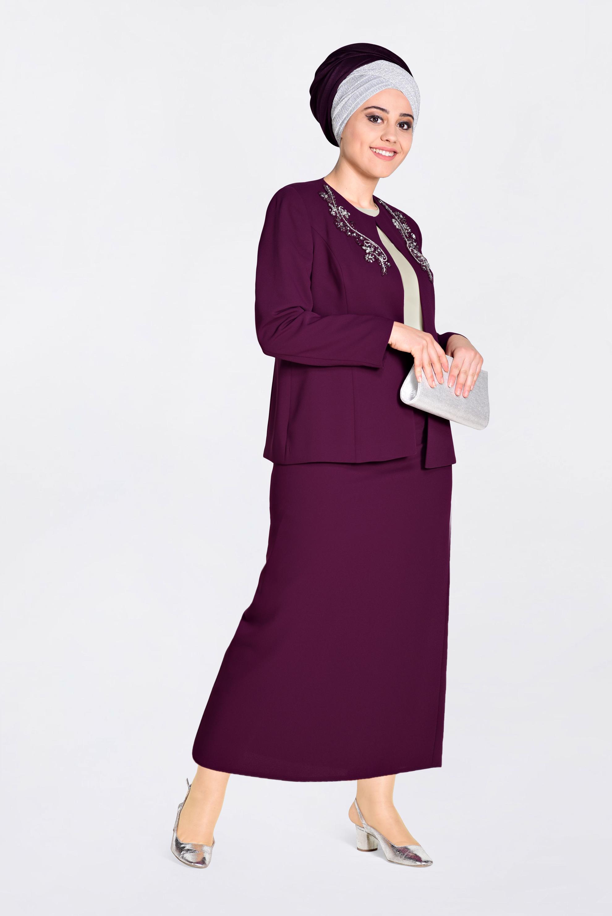 Hijab clothing CLARET RED Stoned Triple Suit 3429 