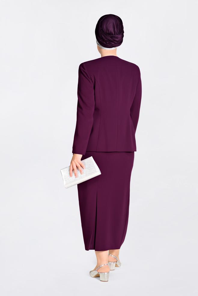 Hijab clothing CLARET RED Stoned Triple Suit 3429  - ALVİNA