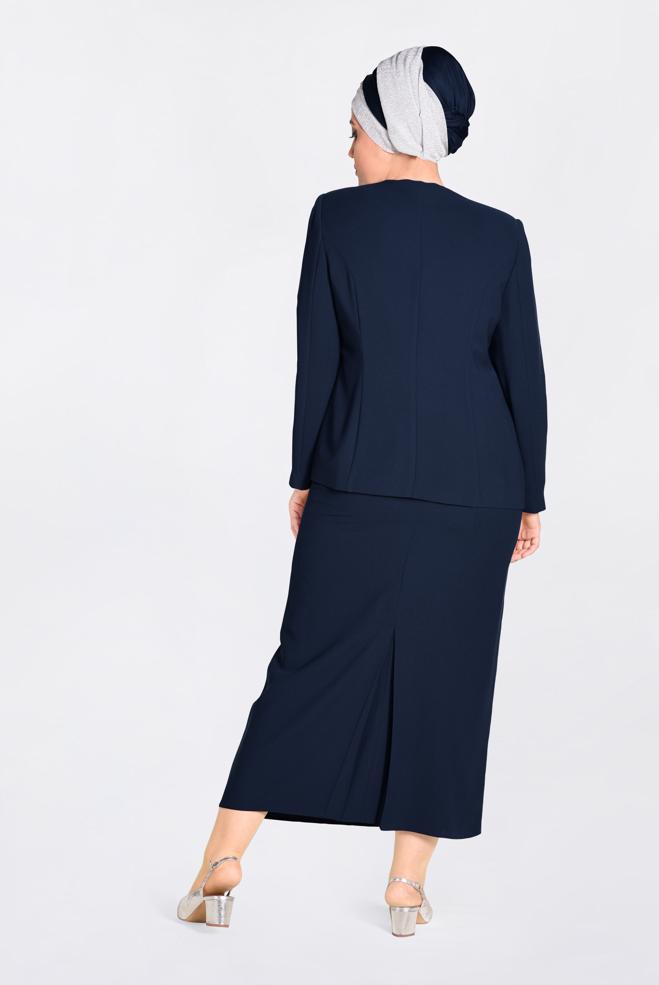 Hijab clothing NAVY BLUE Stoned Triple Suit 3429  - ALVİNA