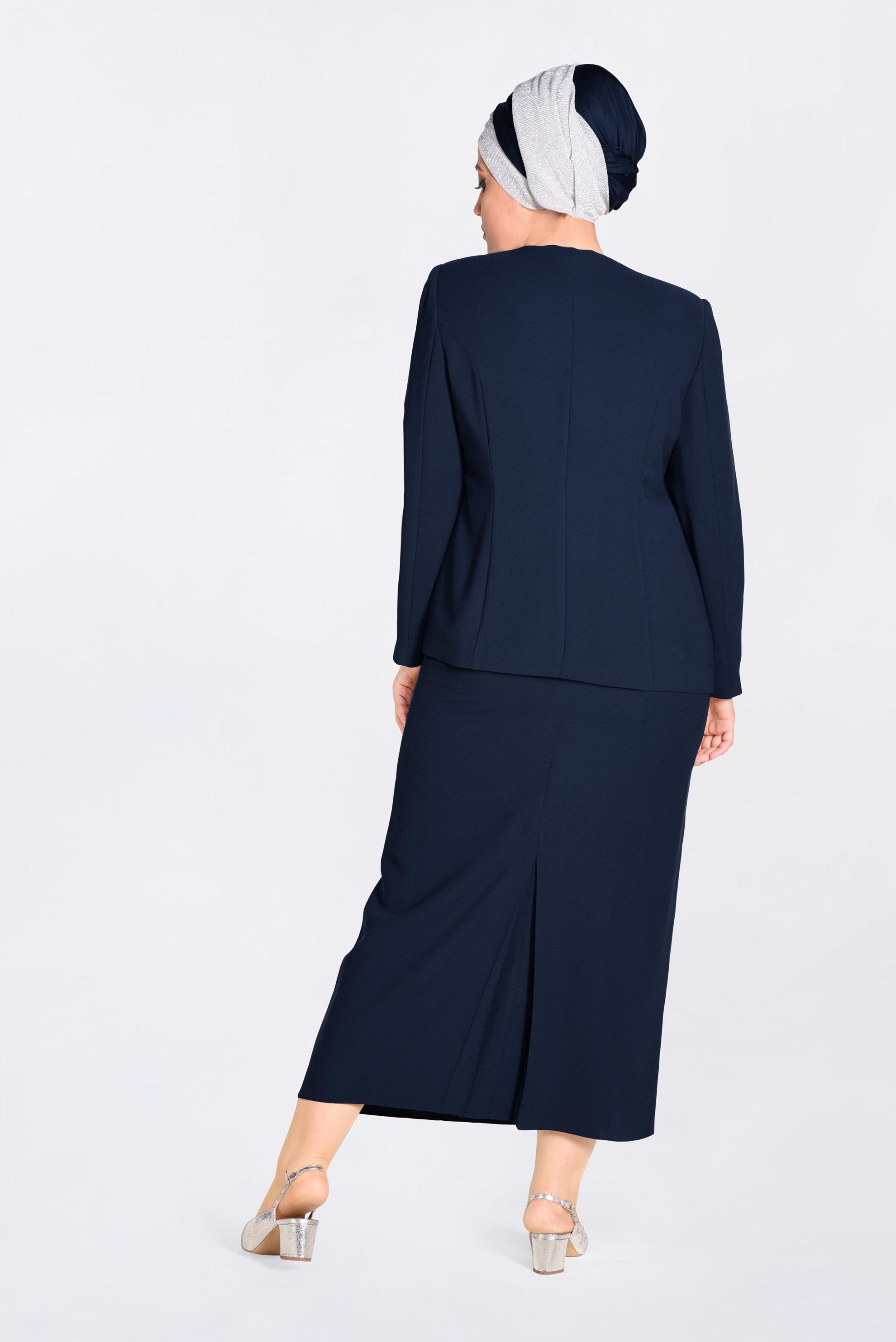 Tesettür giyim LACİVERT GÜPÜR VE TAŞ İŞLEMELİ 3′LÜ ETEKLİ TAKIM 3429 