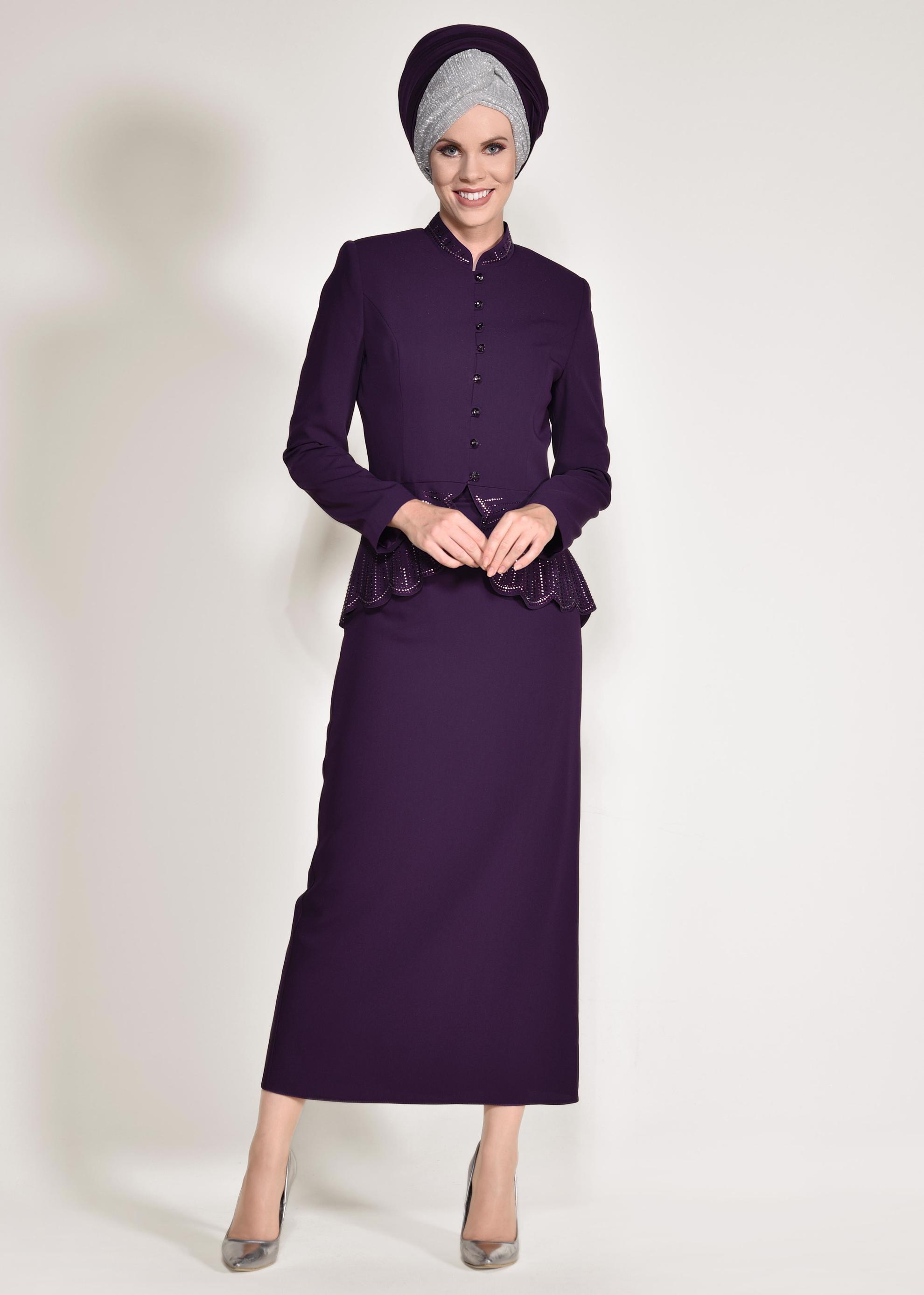 Hijab clothing PURPLE Judge Collar Binary Suit 3433 