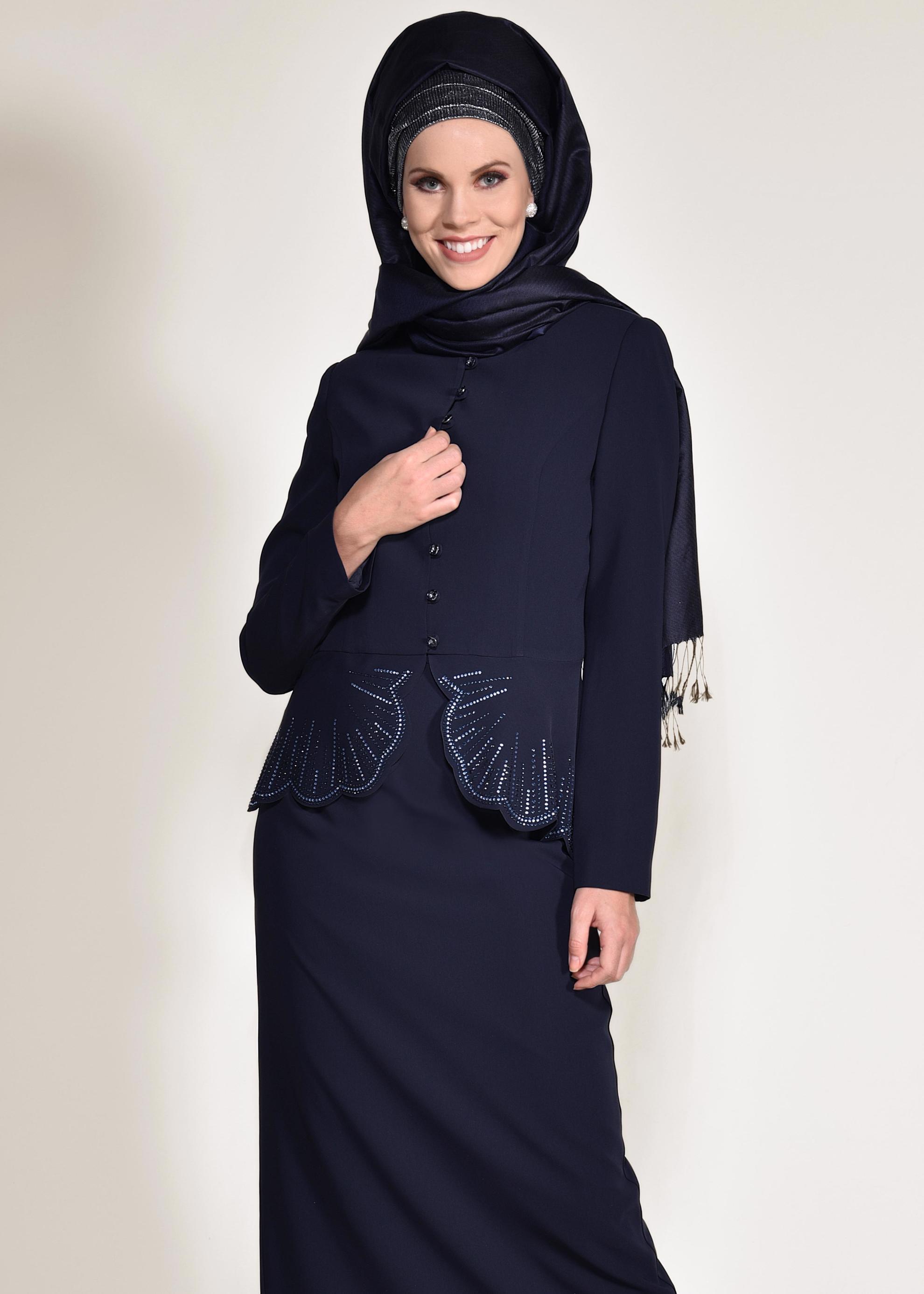 Hijab clothing NAVY BLUE Judge Collar Binary Suit 3433 