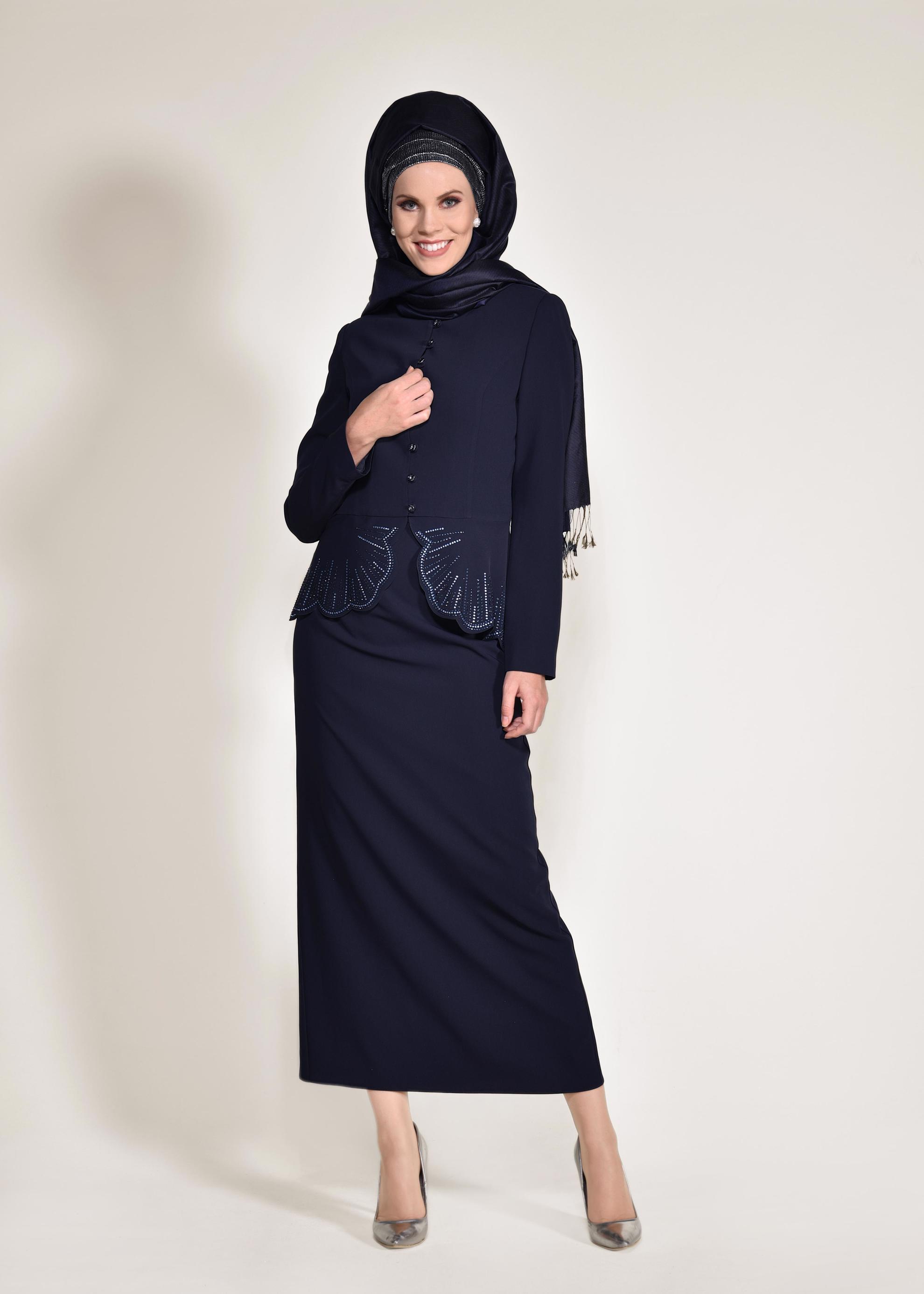 Hijab clothing NAVY BLUE Judge Collar Binary Suit 3433 