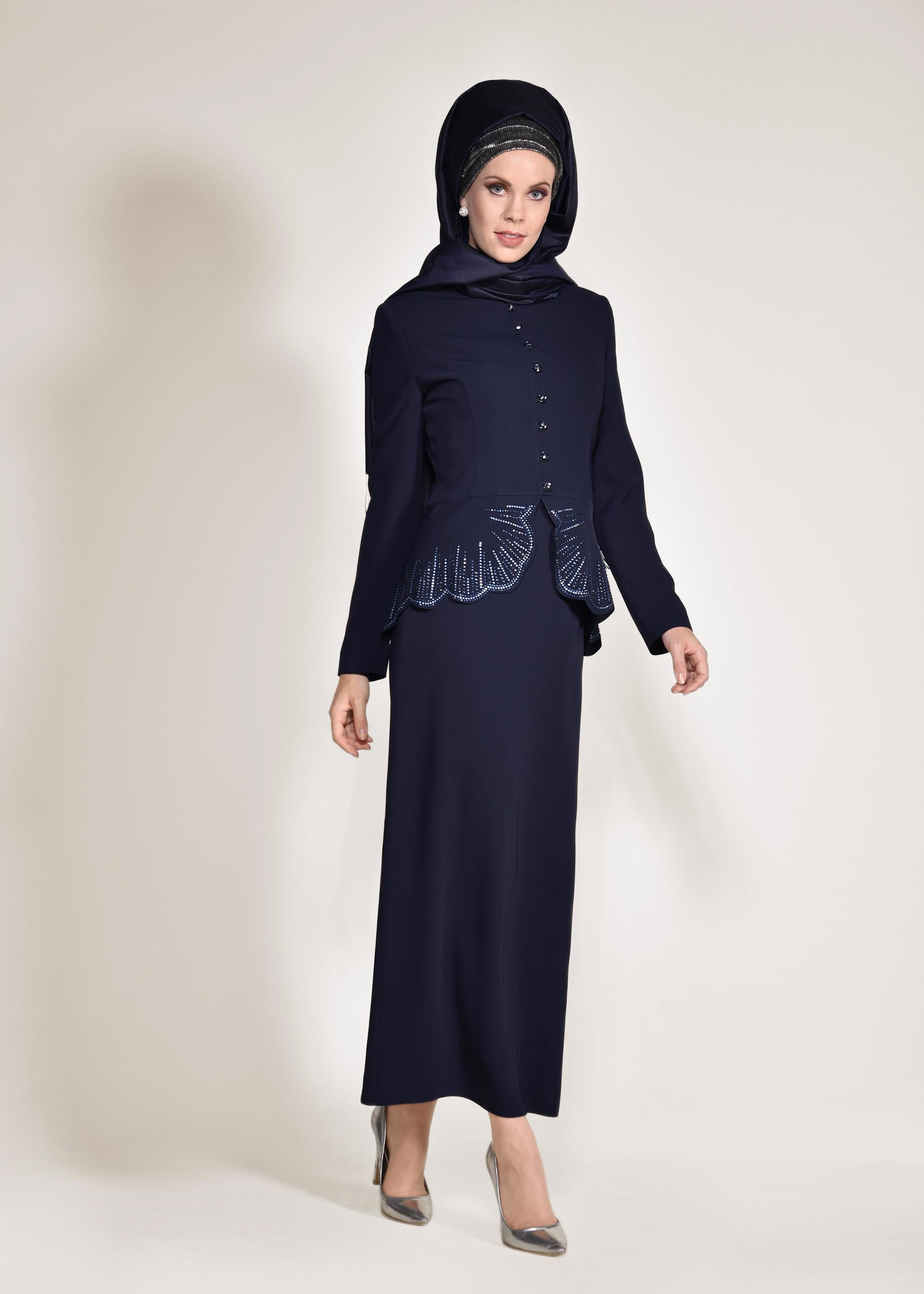 Hijab clothing NAVY BLUE Judge Collar Binary Suit 3433 