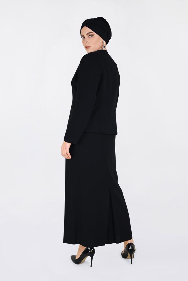 Hijab clothing BLACK Pearl Embroidered Triple Suit 3436  - ALVİNA