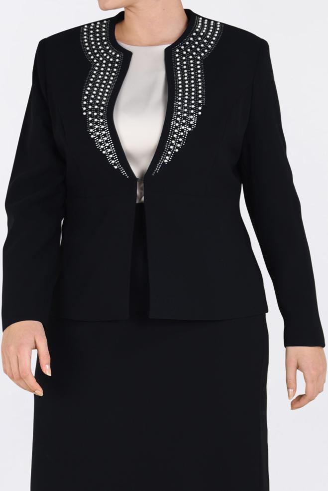 Hijab clothing BLACK Pearl Embroidered Triple Suit 3436  - ALVİNA