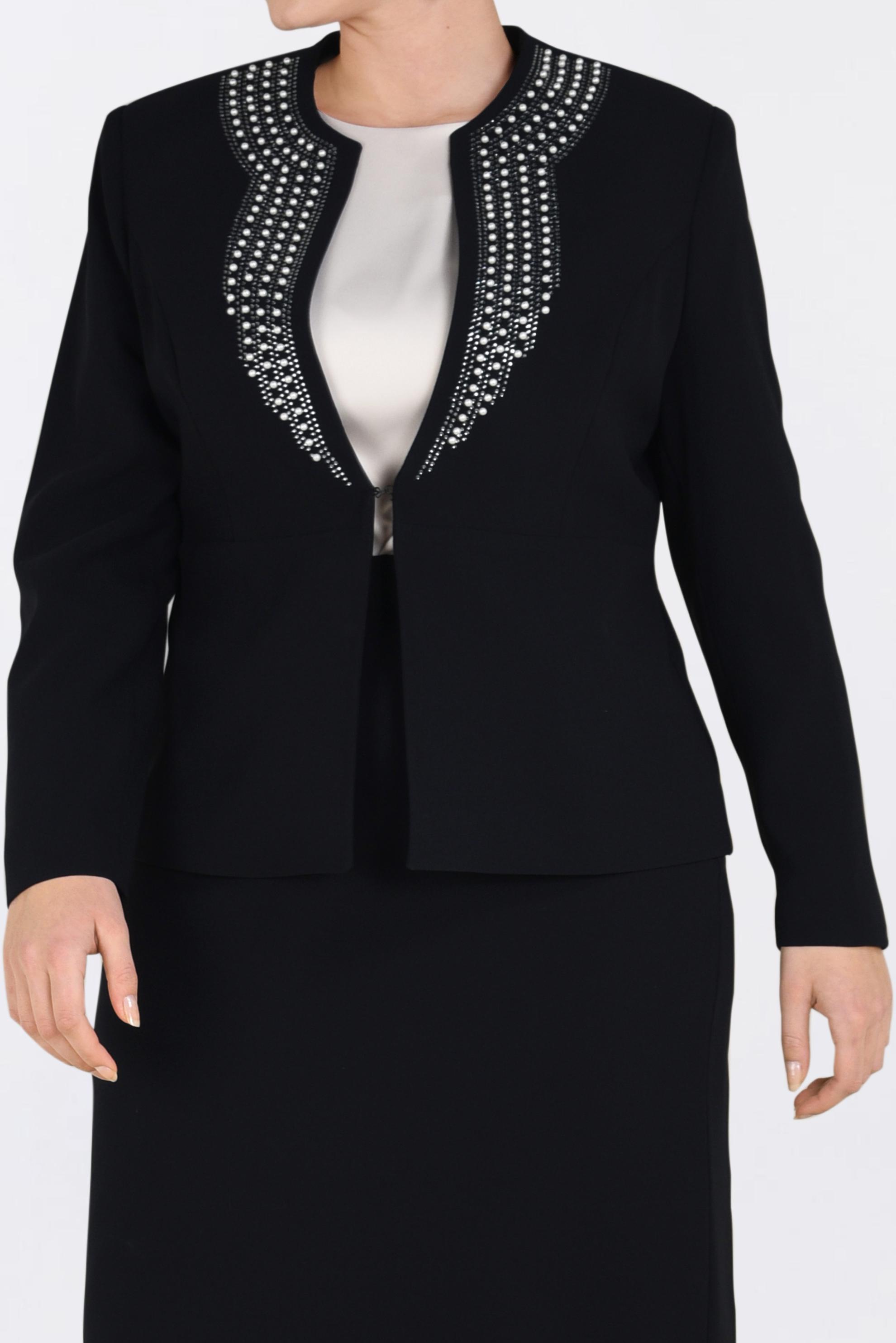 Tesettür giyim SİYAH İNCİ VE TAŞ BASKILI 3′LÜ ETEKLİ TAKIM 3436