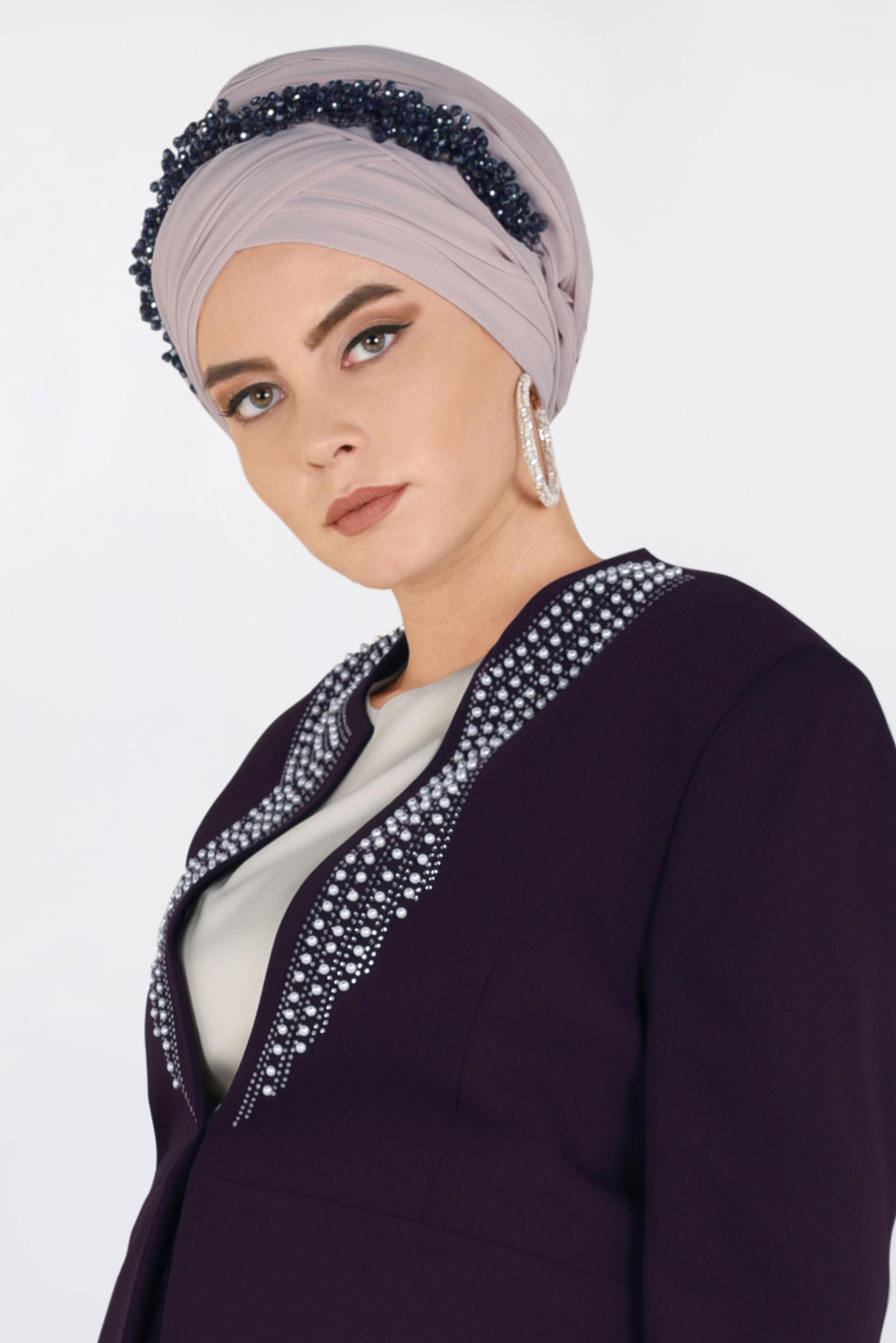 Tesettür giyim BORDO İNCİ VE TAŞ BASKILI 3′LÜ ETEKLİ TAKIM 3436