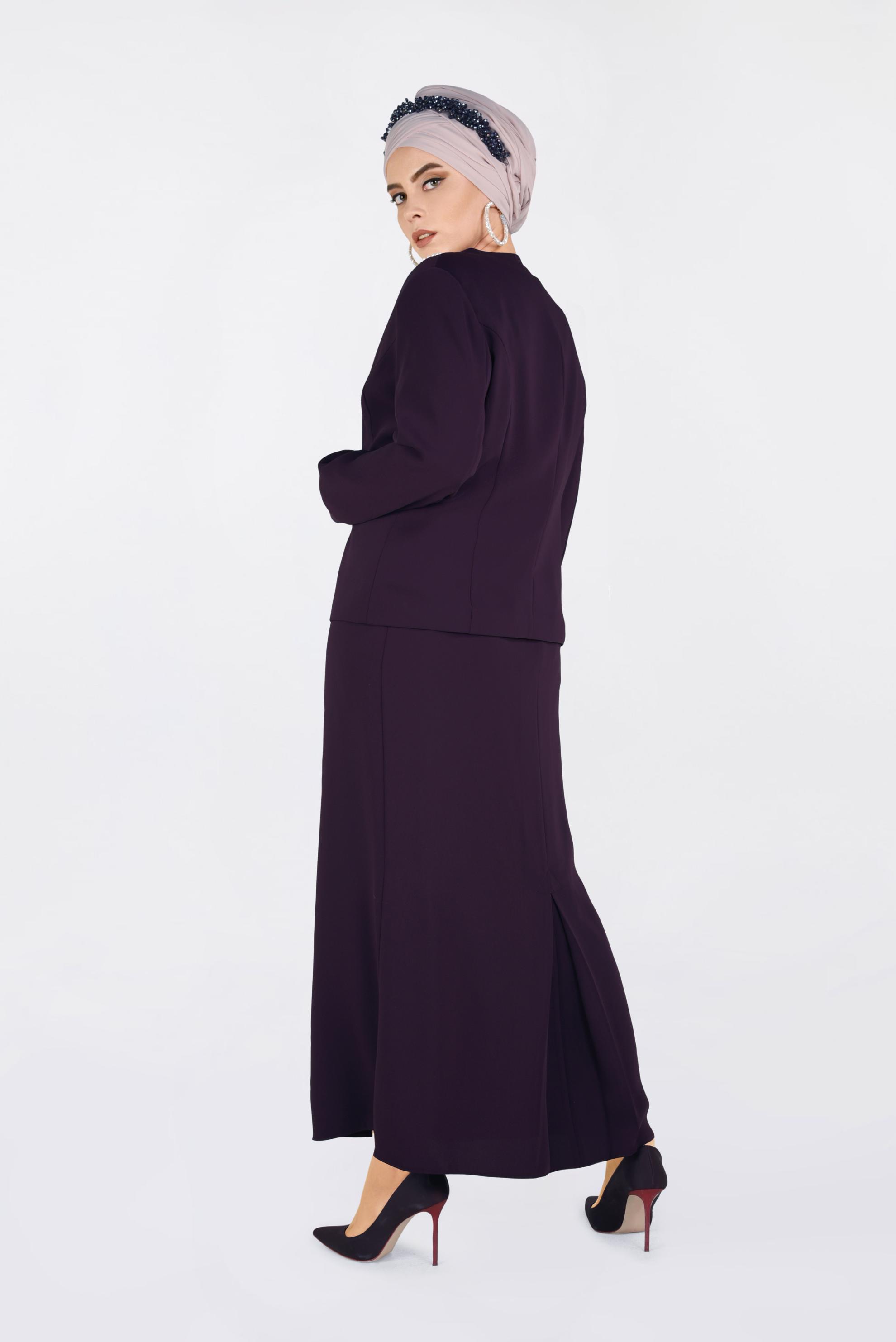 Tesettür giyim BORDO İNCİ VE TAŞ BASKILI 3′LÜ ETEKLİ TAKIM 3436