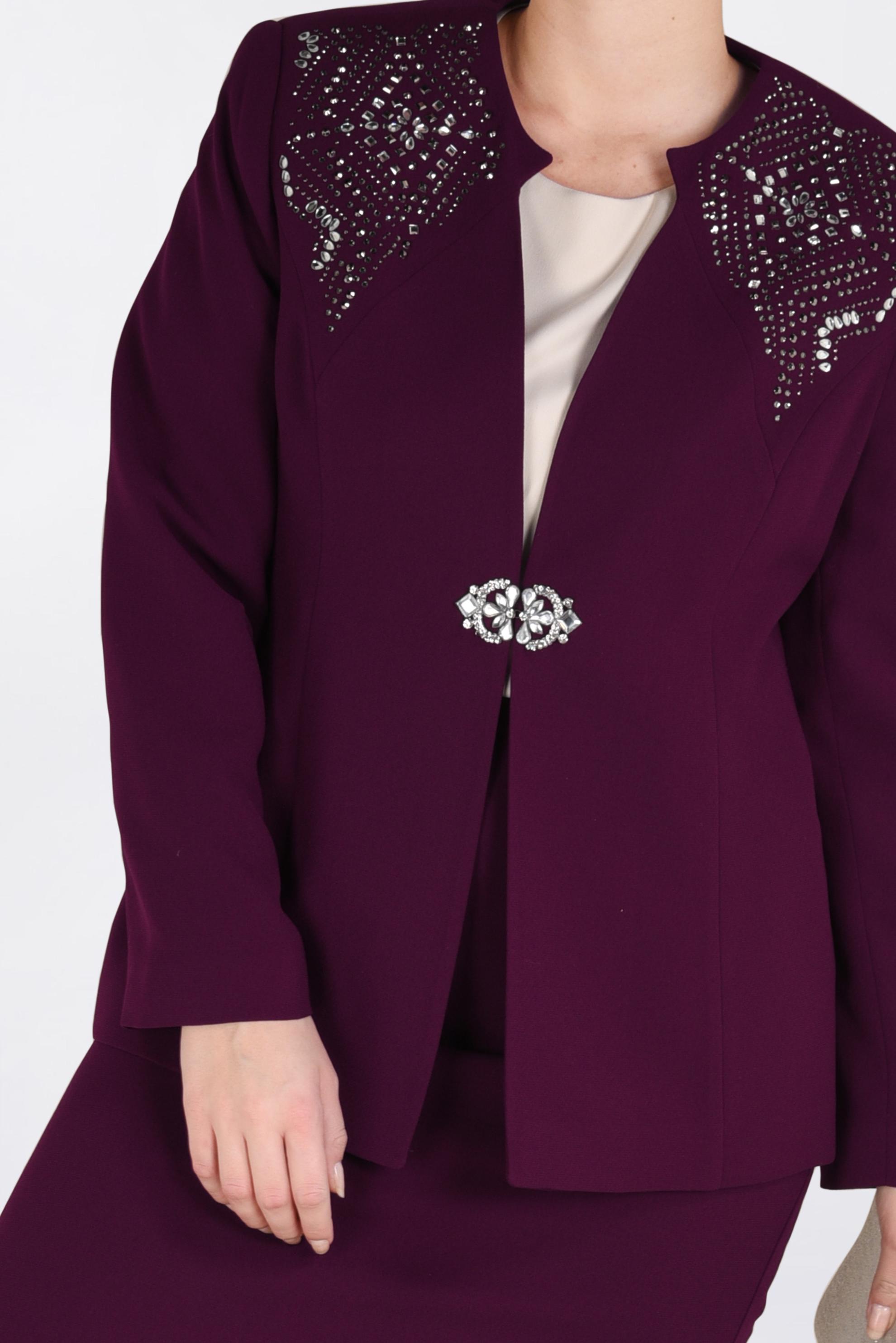 Tesettür giyim MÜRDÜM TAŞ BASKI DETAYLI 3′LÜ ETEKLİ TAKIM 3438