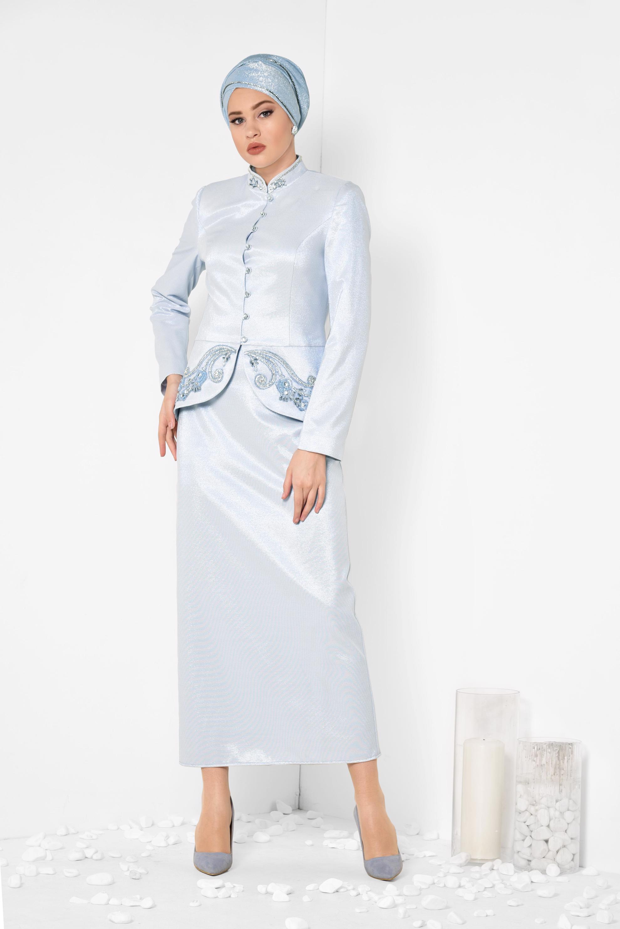 Hijab clothing BLUE Silvery Binary Suit 3453E  