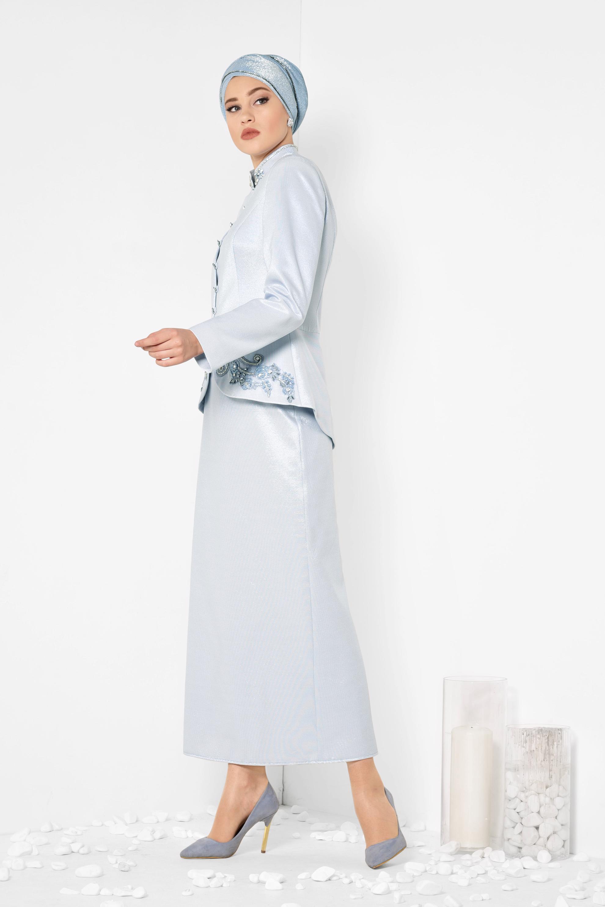 Hijab clothing BLUE Silvery Binary Suit 3453E  