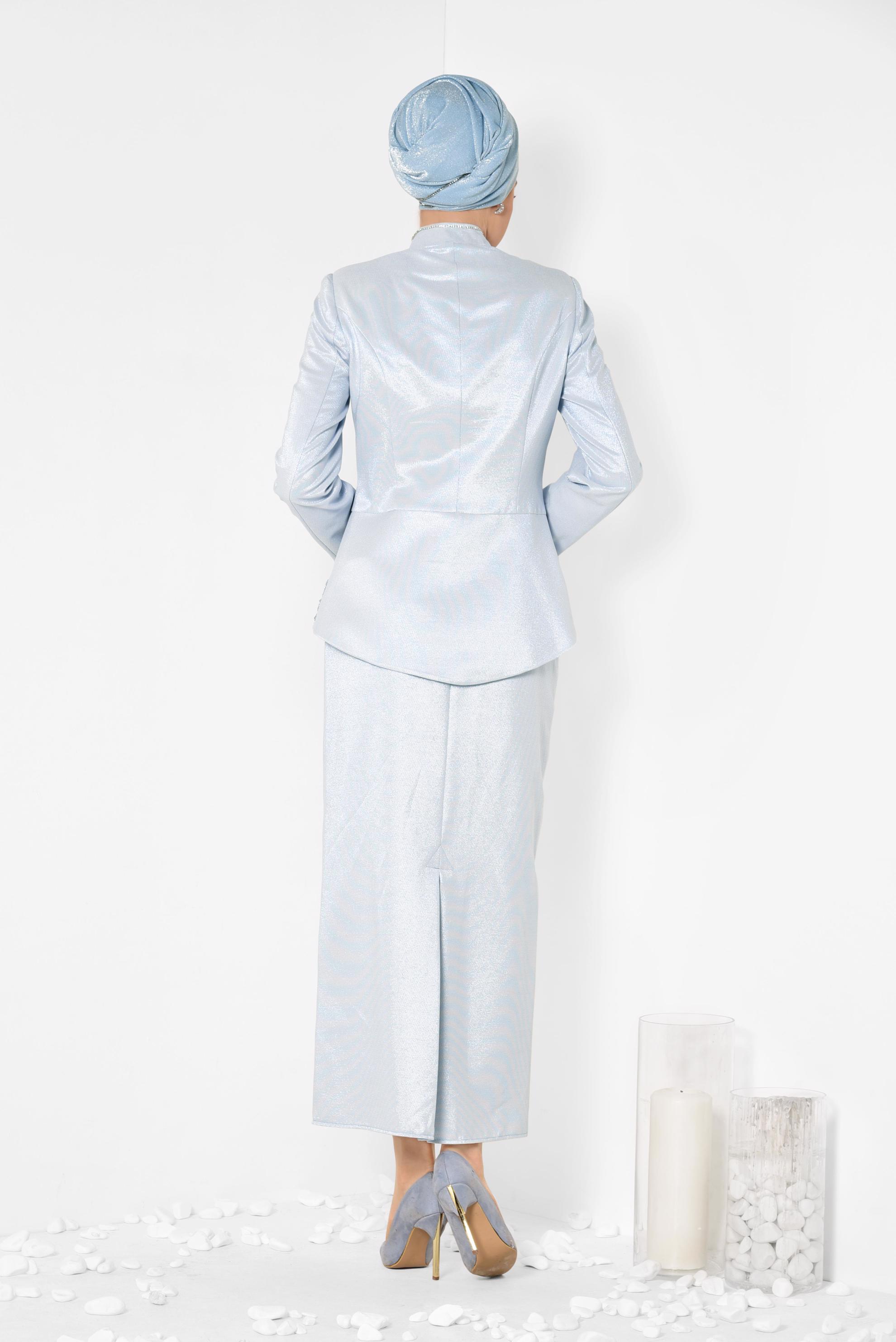 Hijab clothing BLUE Silvery Binary Suit 3453E  