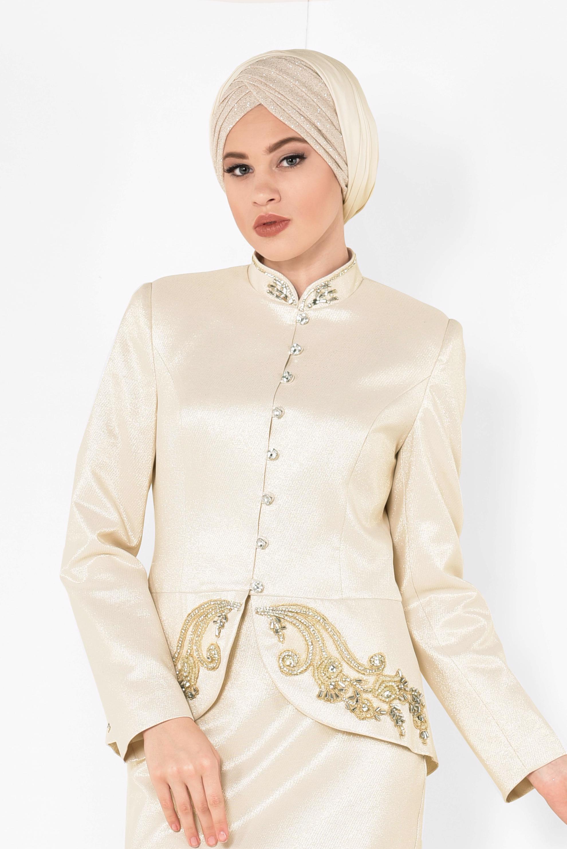 Hijab clothing BEIGE Silvery Binary Suit 3453E  