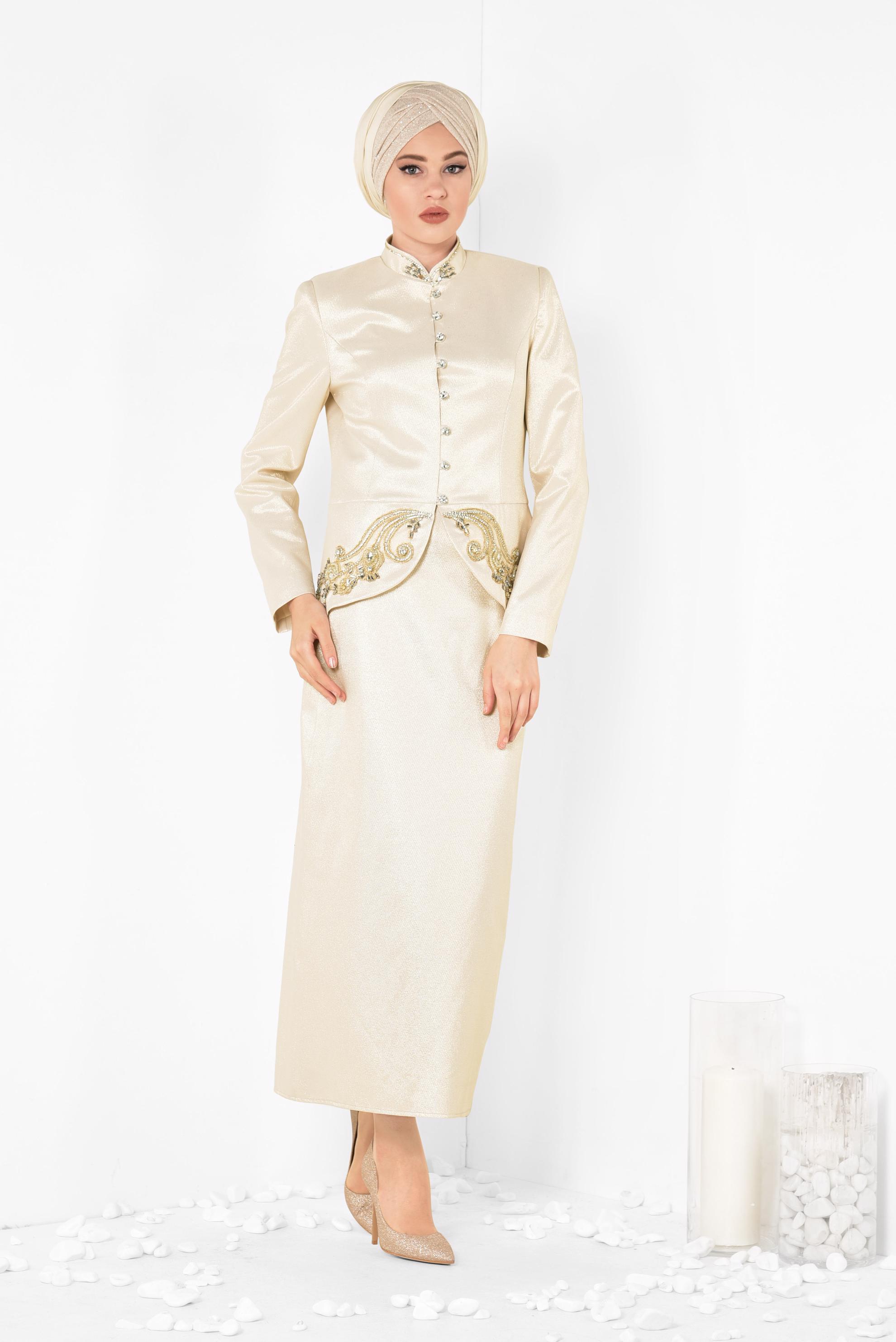 Hijab clothing BEIGE Silvery Binary Suit 3453E  