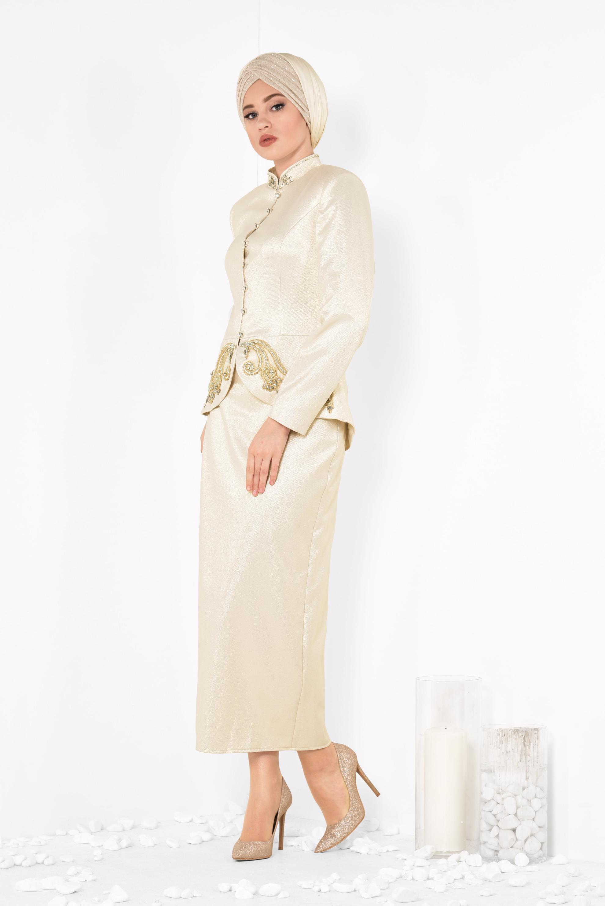 Hijab clothing BEIGE Silvery Binary Suit 3453E  