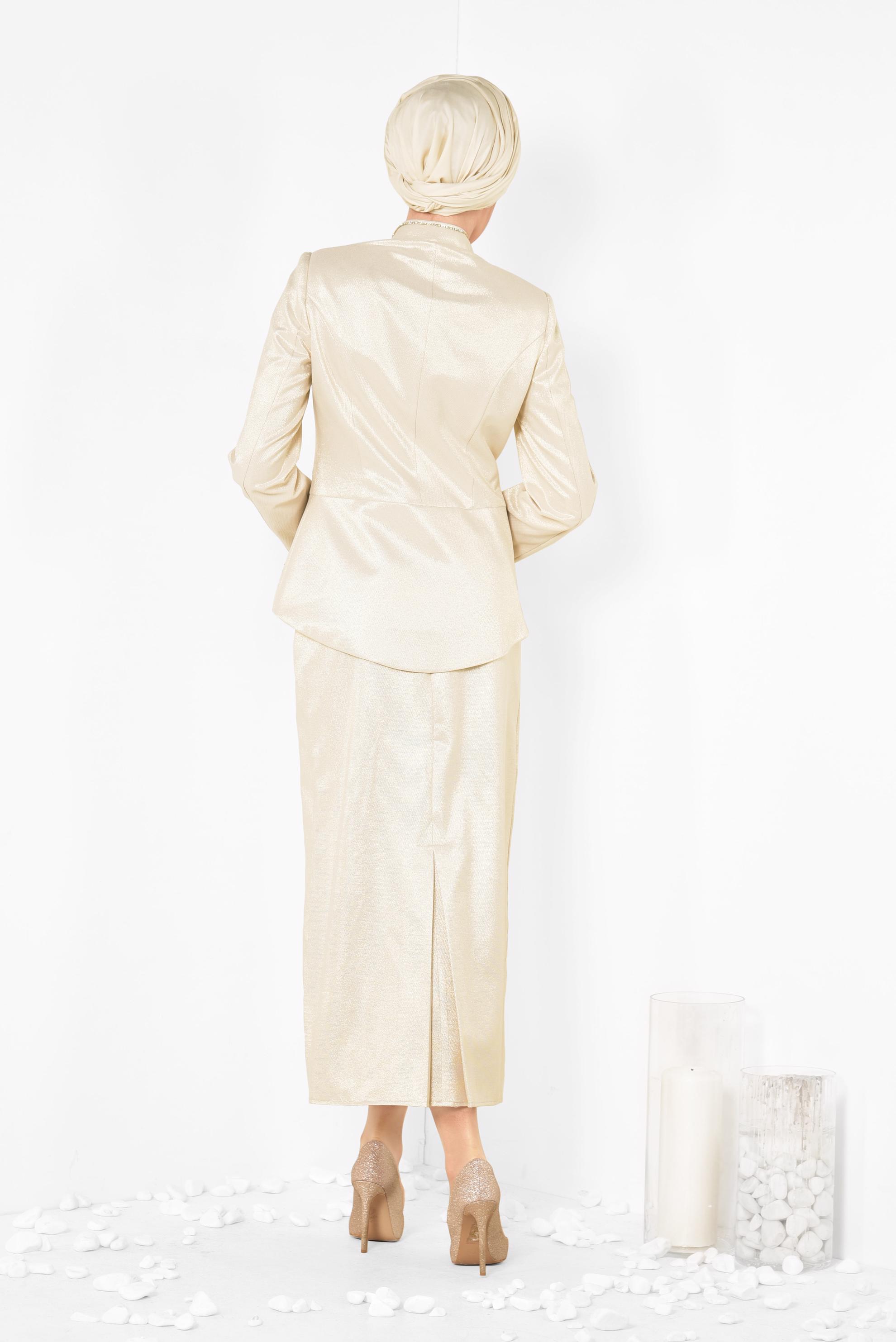 Hijab clothing BEIGE Silvery Binary Suit 3453E  