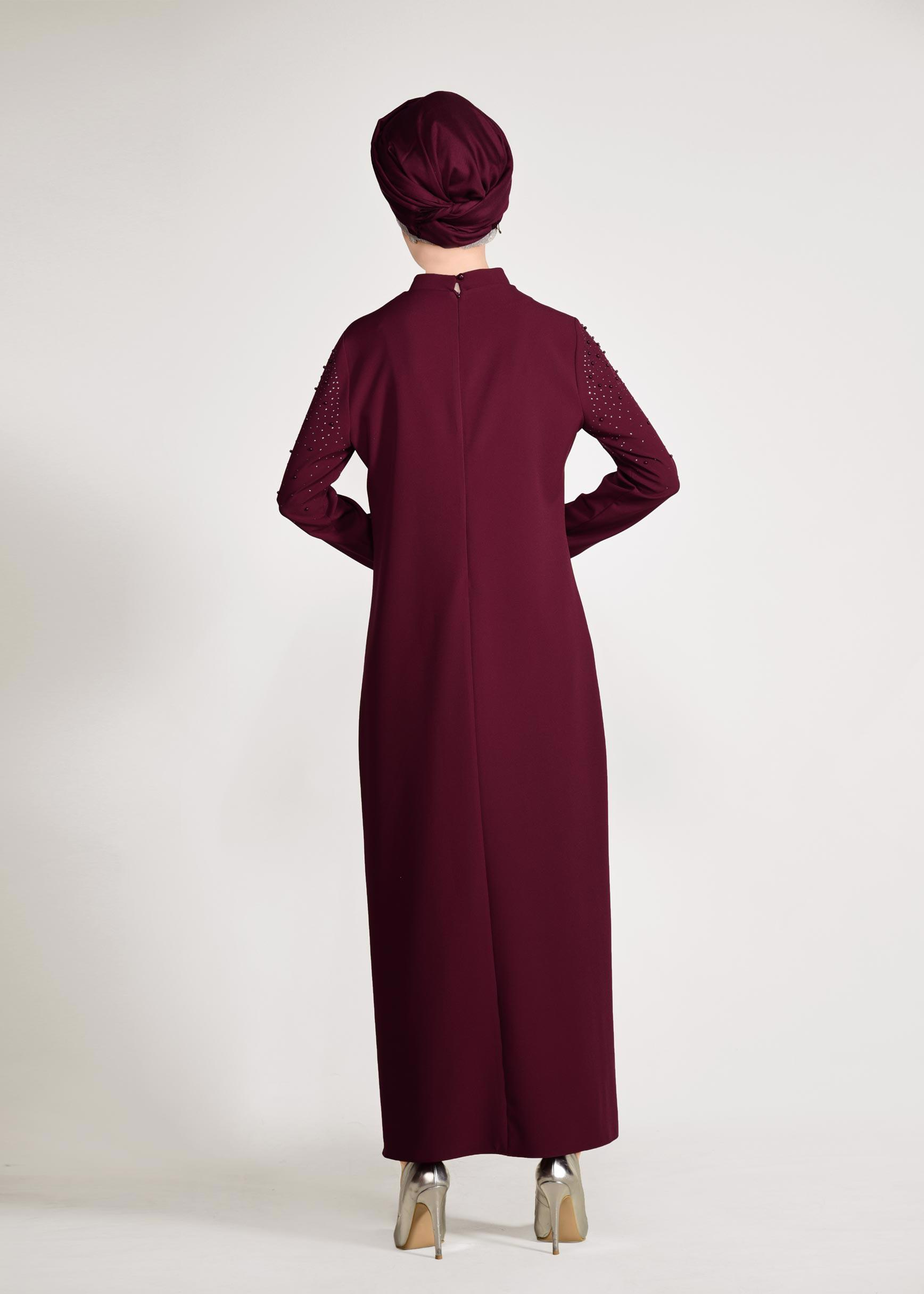 Tesettür giyim BORDO BONCUK İŞLEMELİ 2&prime;Lİ ETEKLİ TAKIM 3456