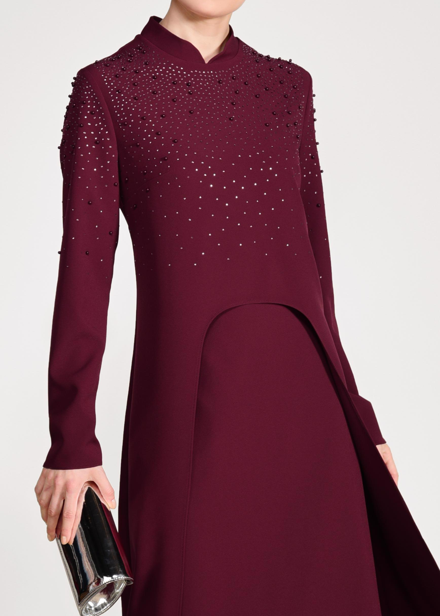 Tesettür giyim BORDO BONCUK İŞLEMELİ 2&prime;Lİ ETEKLİ TAKIM 3456